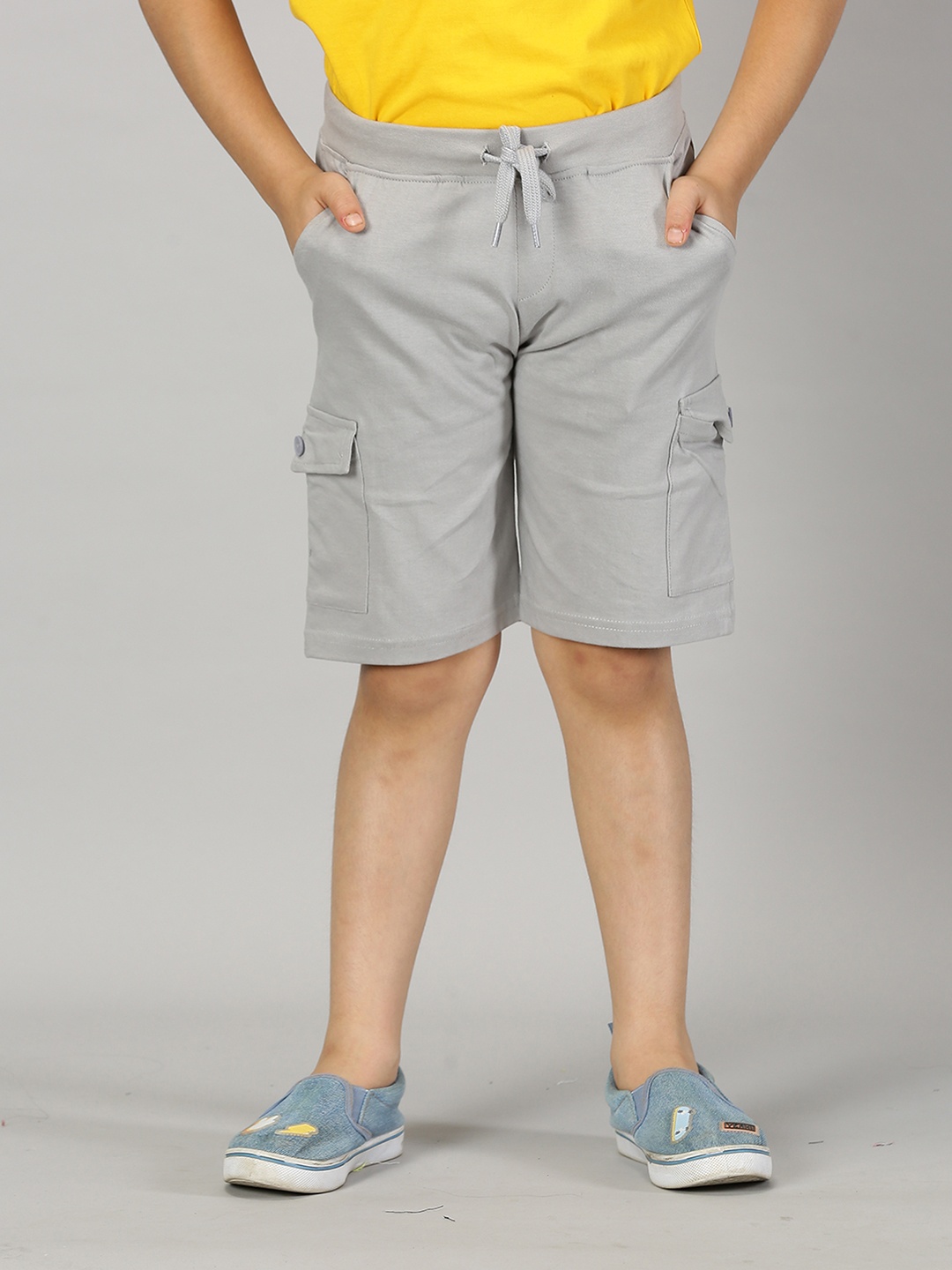 

KiddoPanti Boys Mid-Rise Pure Cotton Cargo Shorts, Grey