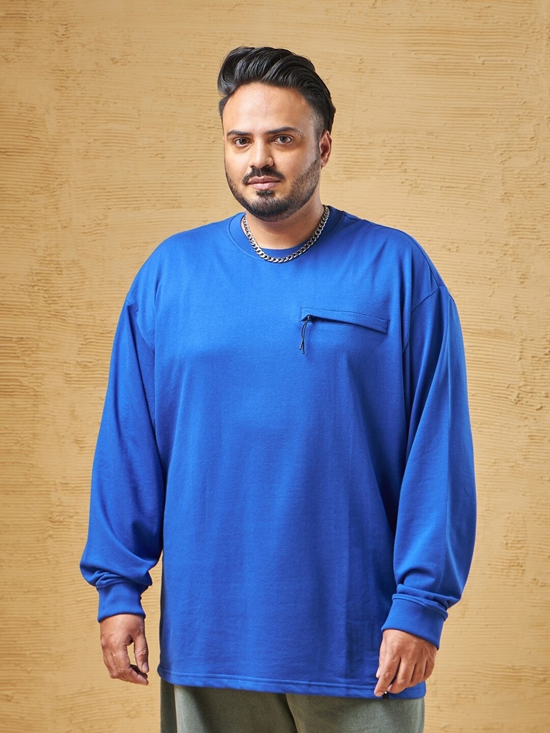 

Bewakoof Heavy Duty 1.0 Men Blue Super Loose Fit Plus Size T-shirt