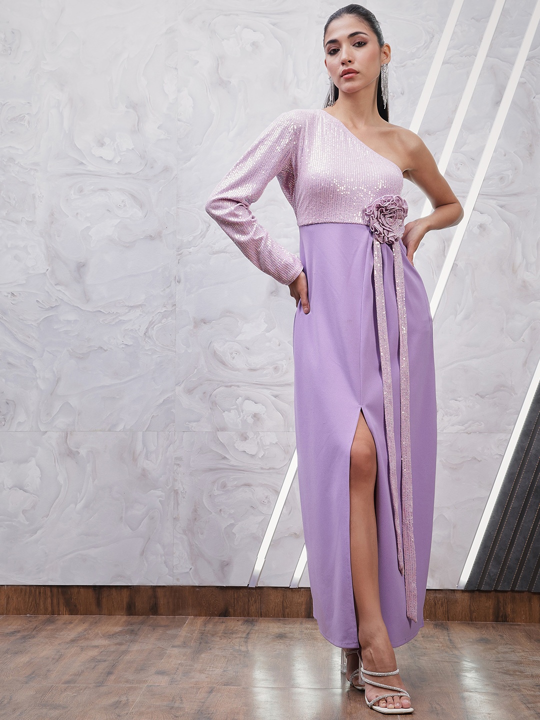 

Athena Sequence Corsage A-Line Dress, Lavender