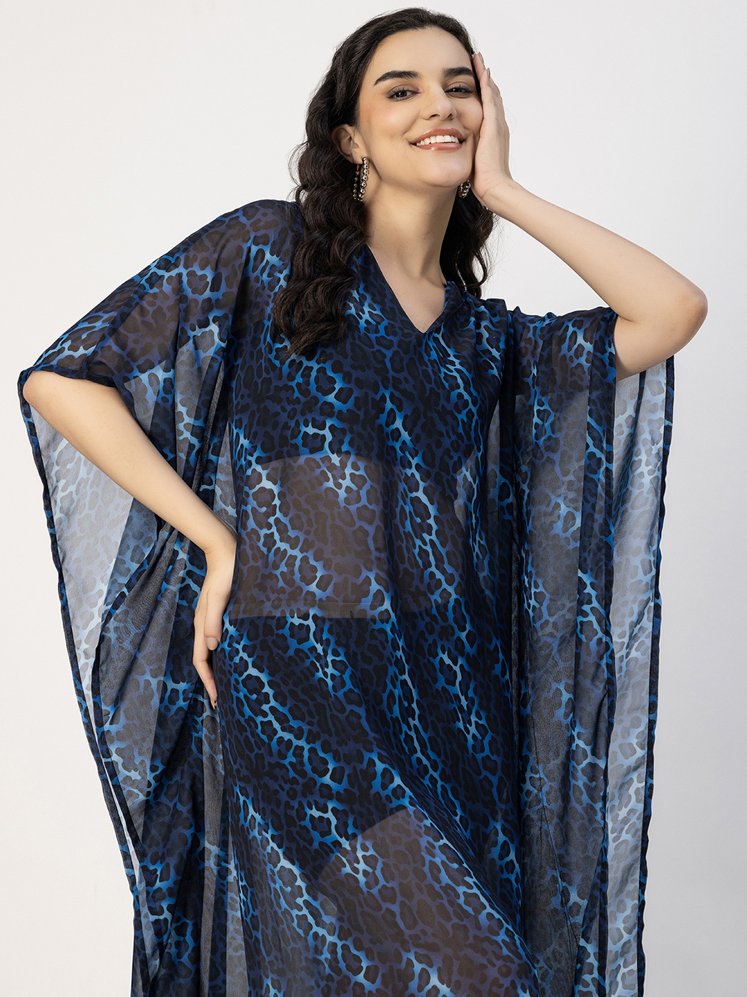 

Moomaya Abstract Printed Kimono Sleeve Kaftan Maxi Dress, Blue