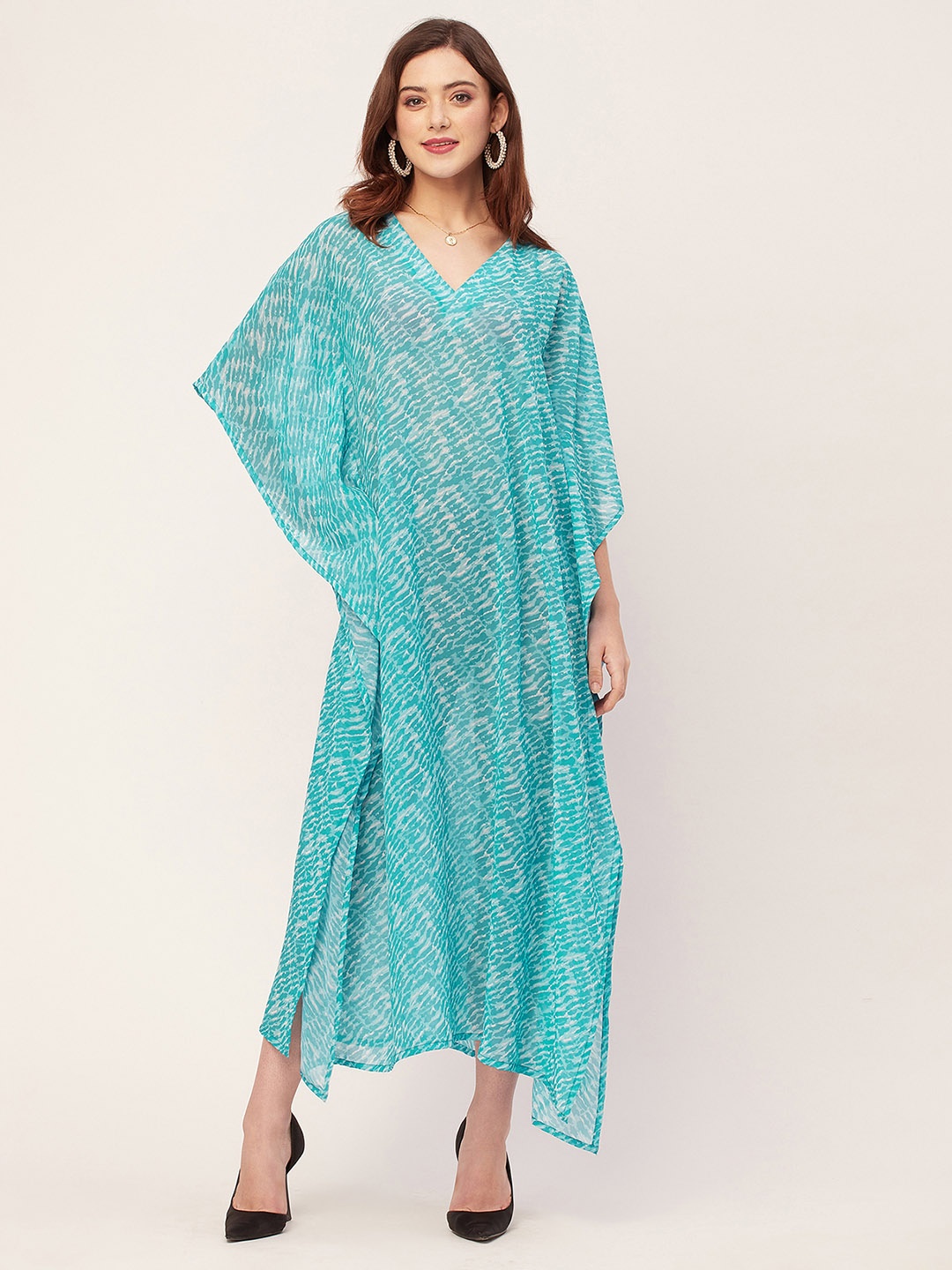 

Moomaya Abstract Printed Kimono Sleeve Kaftan Maxi Dress, Turquoise blue