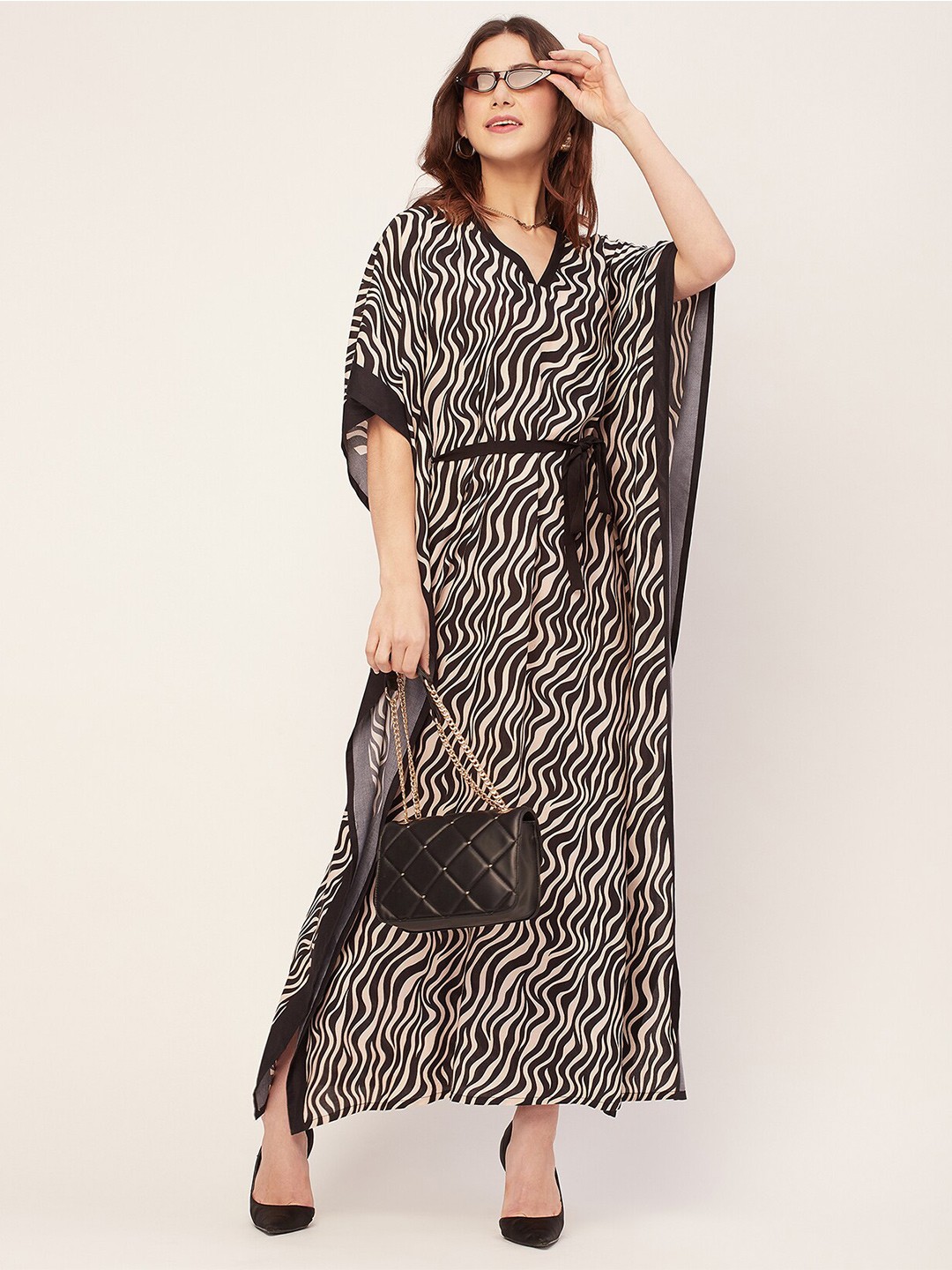 

Moomaya Animal Printed Kimono Sleeve Kaftan Maxi Dress, Black