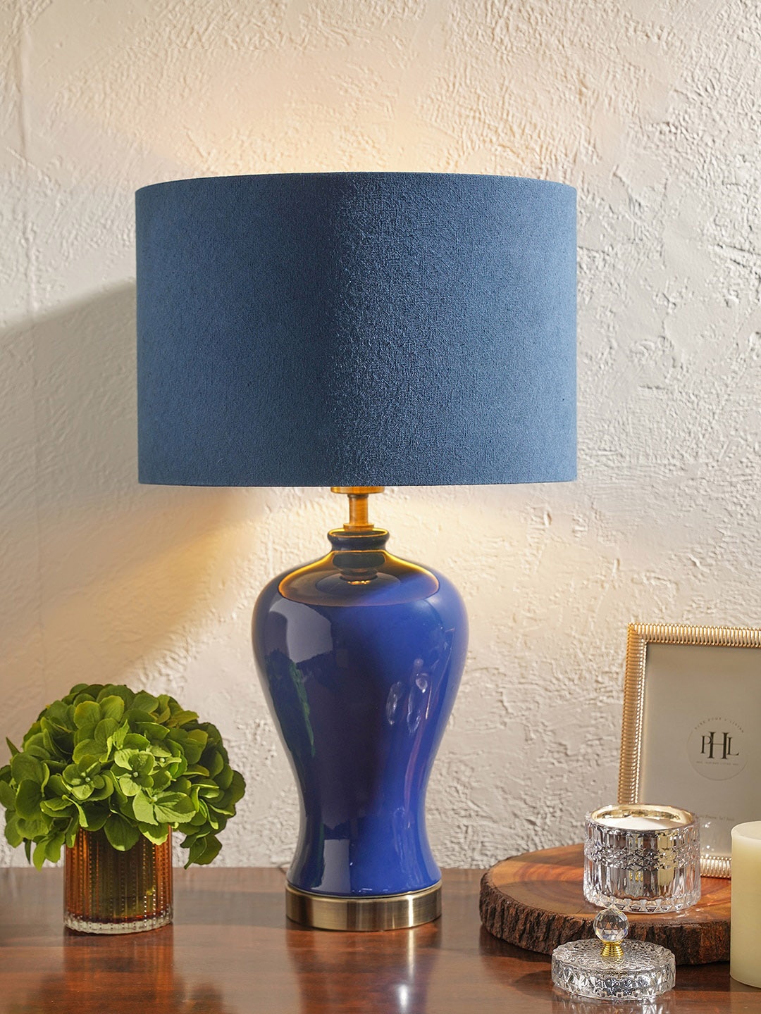 

Pure Home and Living Blue Contemporary Cotton Cylinderical Shape Table Lamps