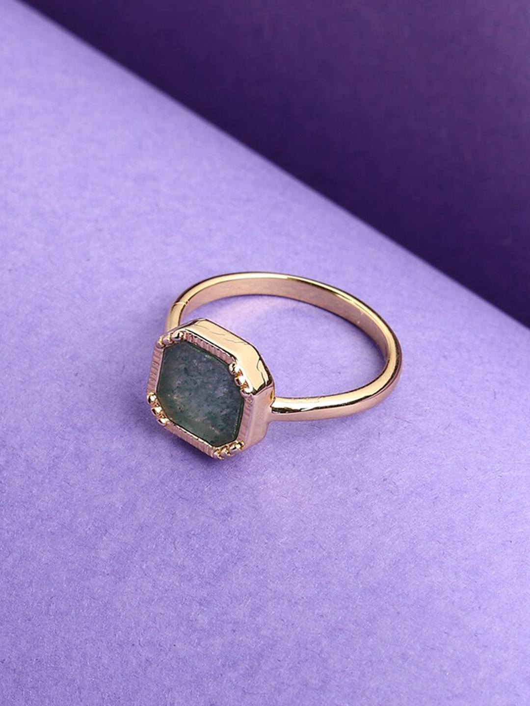 

Accessorize London 14K Gold-Plated Z Hlng Stone Square Slice Aventurine Ring