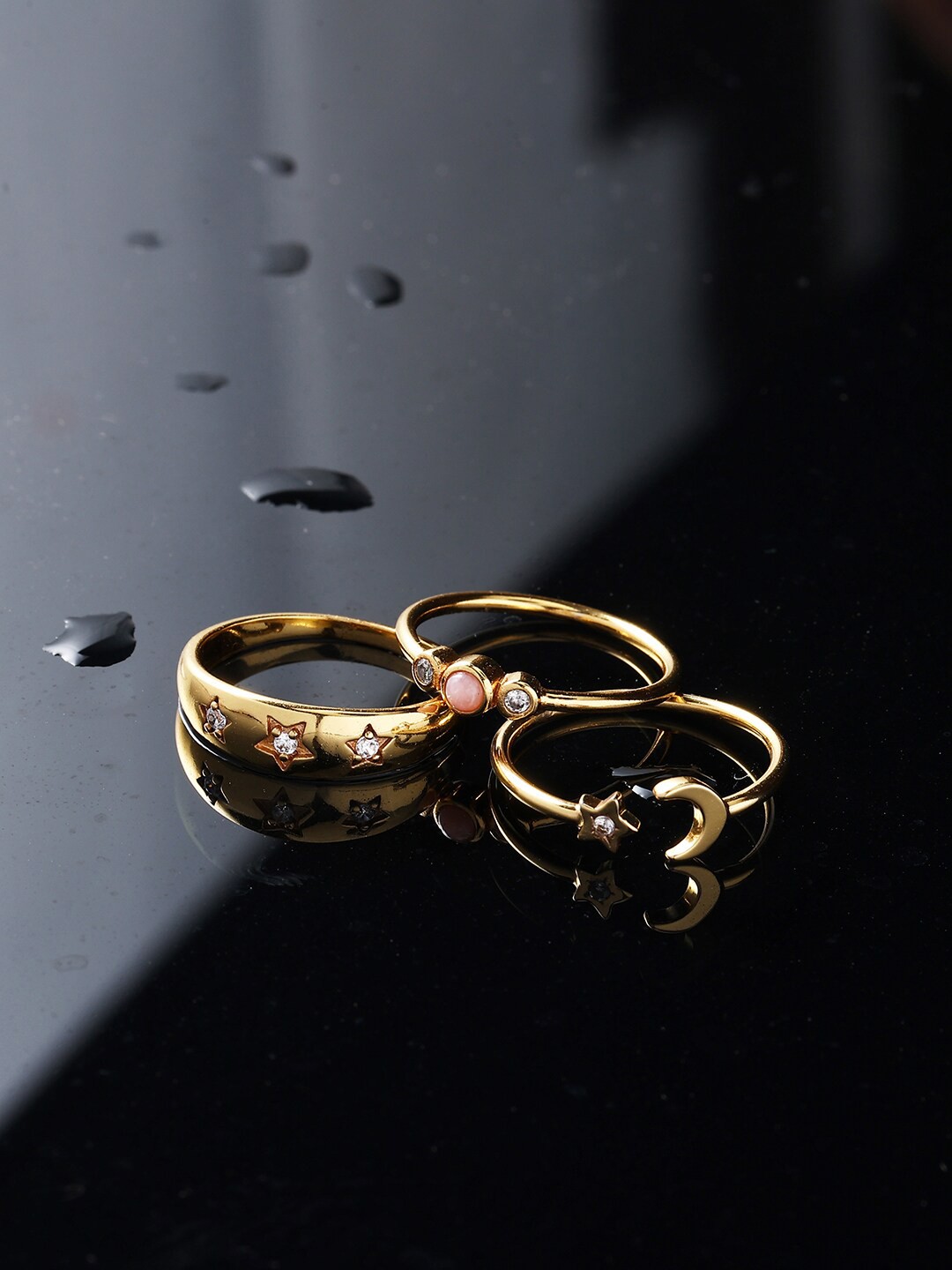 

Accessorize London Set Of 3 14K Gold Plated Z Celestial Stacking Rings