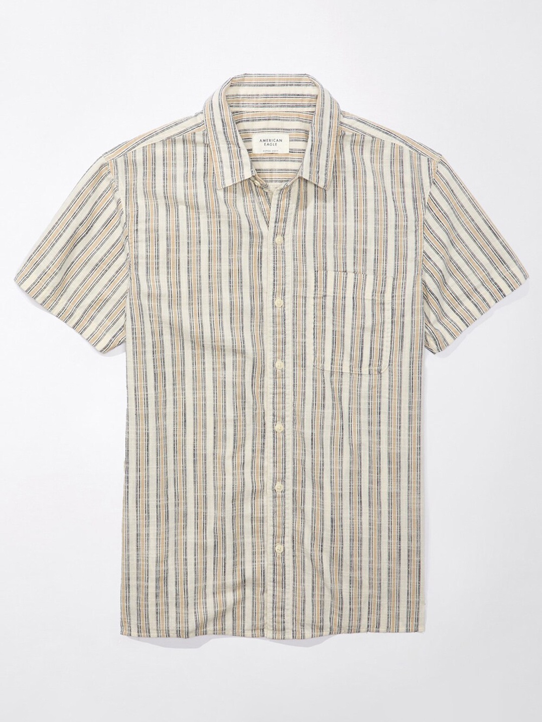 

AMERICAN EAGLE OUTFITTERS Striped Opaque Cotton Casual Shirt, White