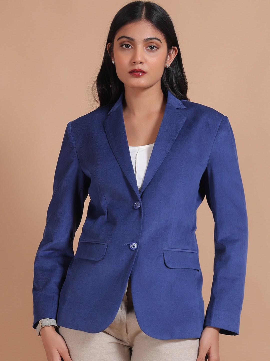 

Talethread Single-Breasted Corduroy Cotton Blazer, Blue