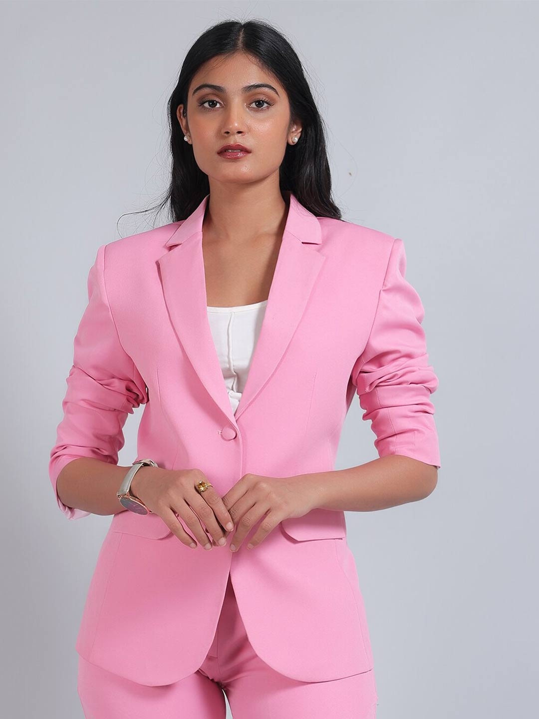 

Talethread Notched Lapel Single Breasted Blazer, Pink