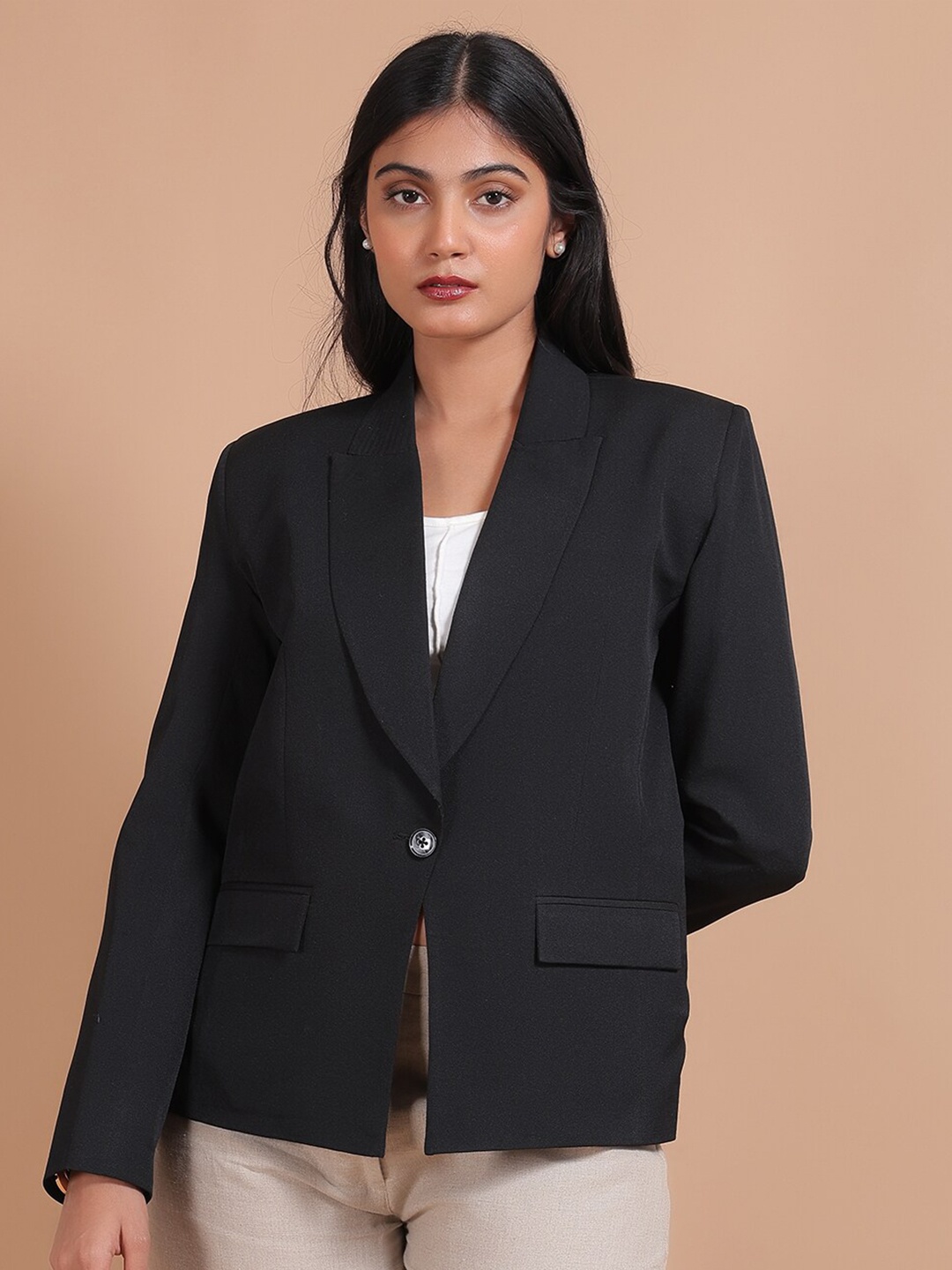 

Talethread Notched Lapel Single Breasted Formal Blazer, Black