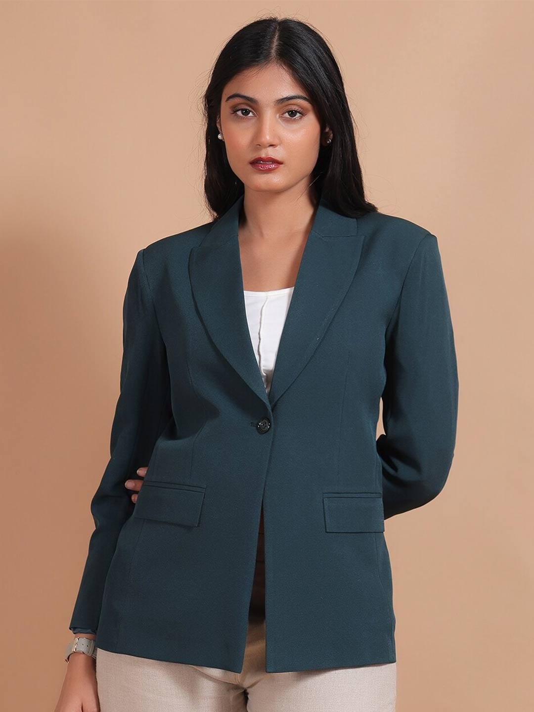 

Talethread Notched Lapel Single Breasted Formal Blazer, Green