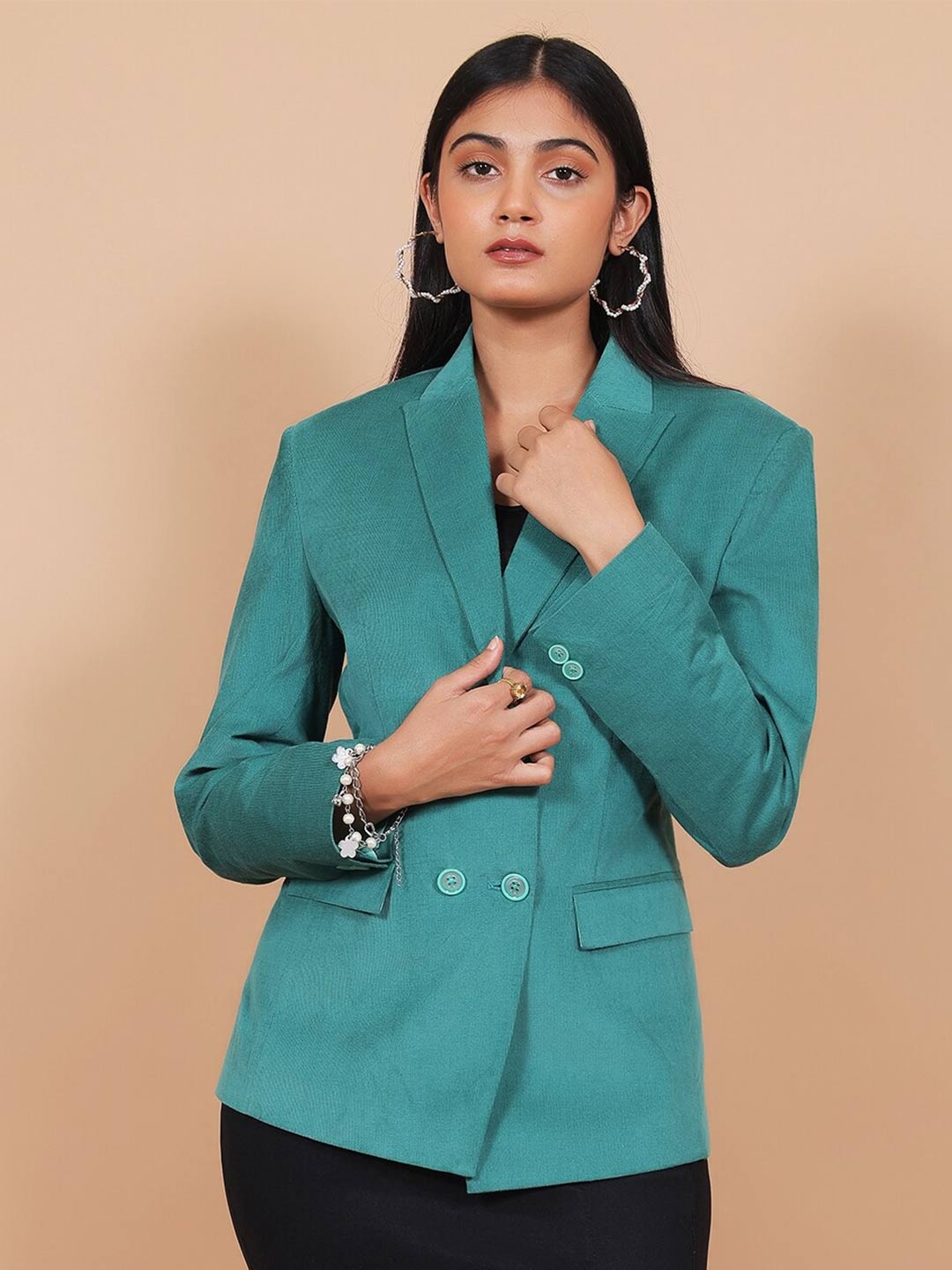 

Talethread Notched Lapel Single Breasted Corduroy & Cotton Formal Blazer, Green