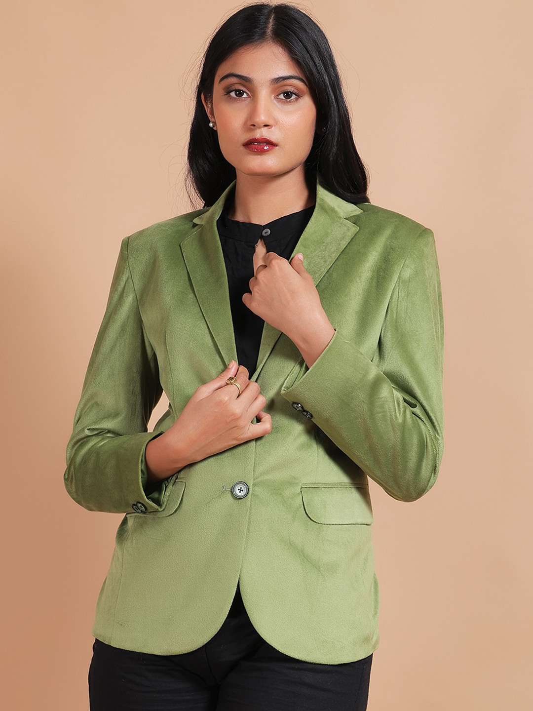 

Talethread Single Breasted Cotton Velvet Blazer, Green