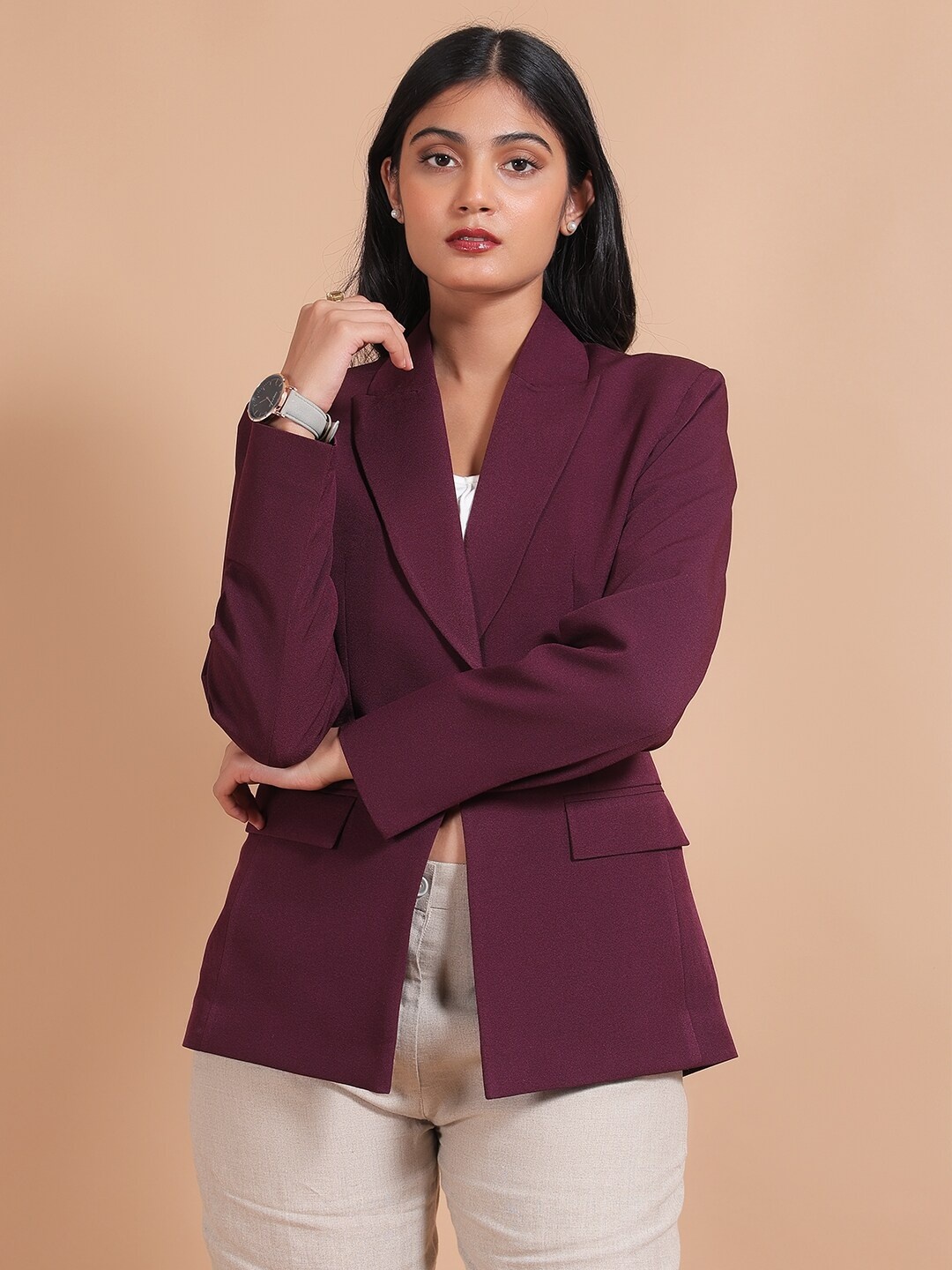 

Talethread Peaked Lapel Collar Single-Breasted Casual Blazer, Purple