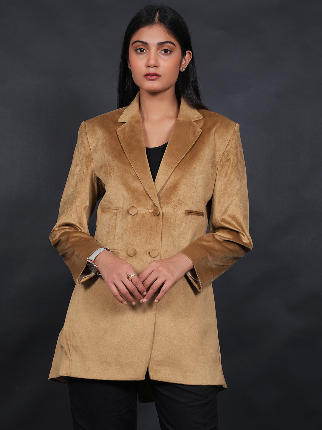 

Talethread Double-Breasted Cotton Velvet Blazer, Gold