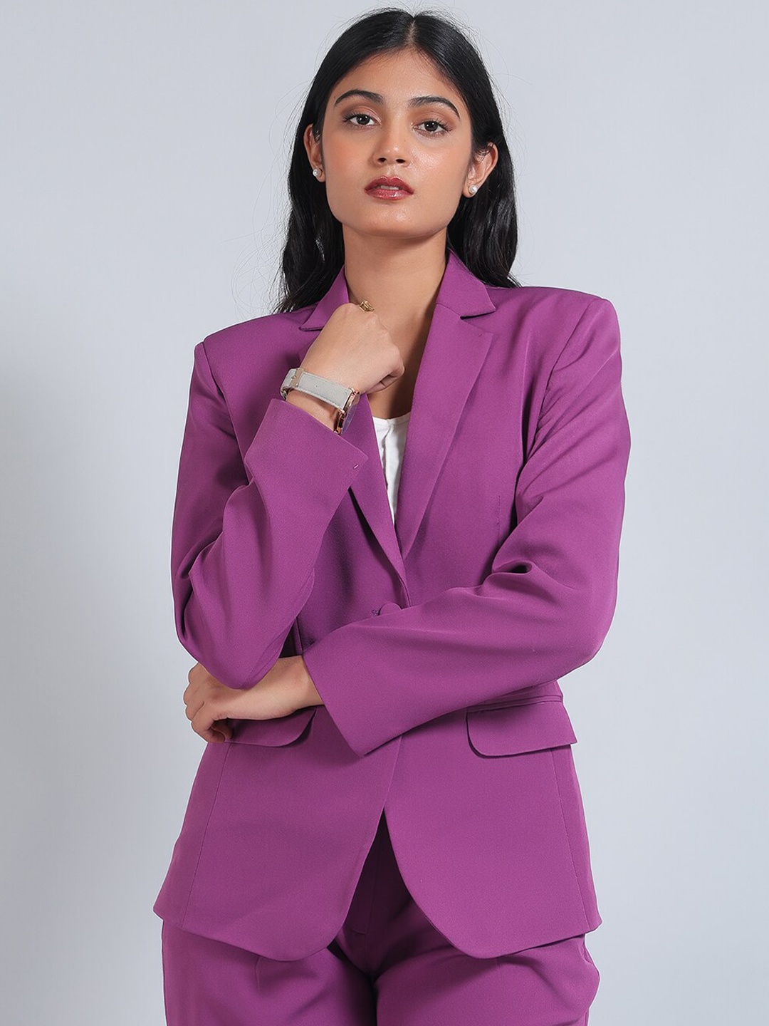 

Talethread Notched Lapel Collar Single Breasted Blazers, Purple