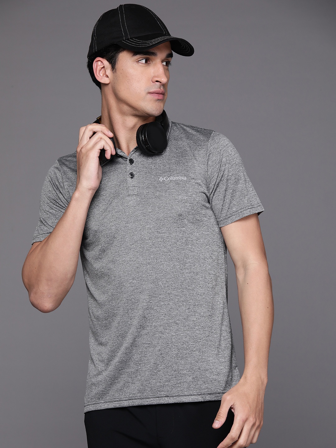 

Columbia Men Solid Polo Collar T-shirt, Black