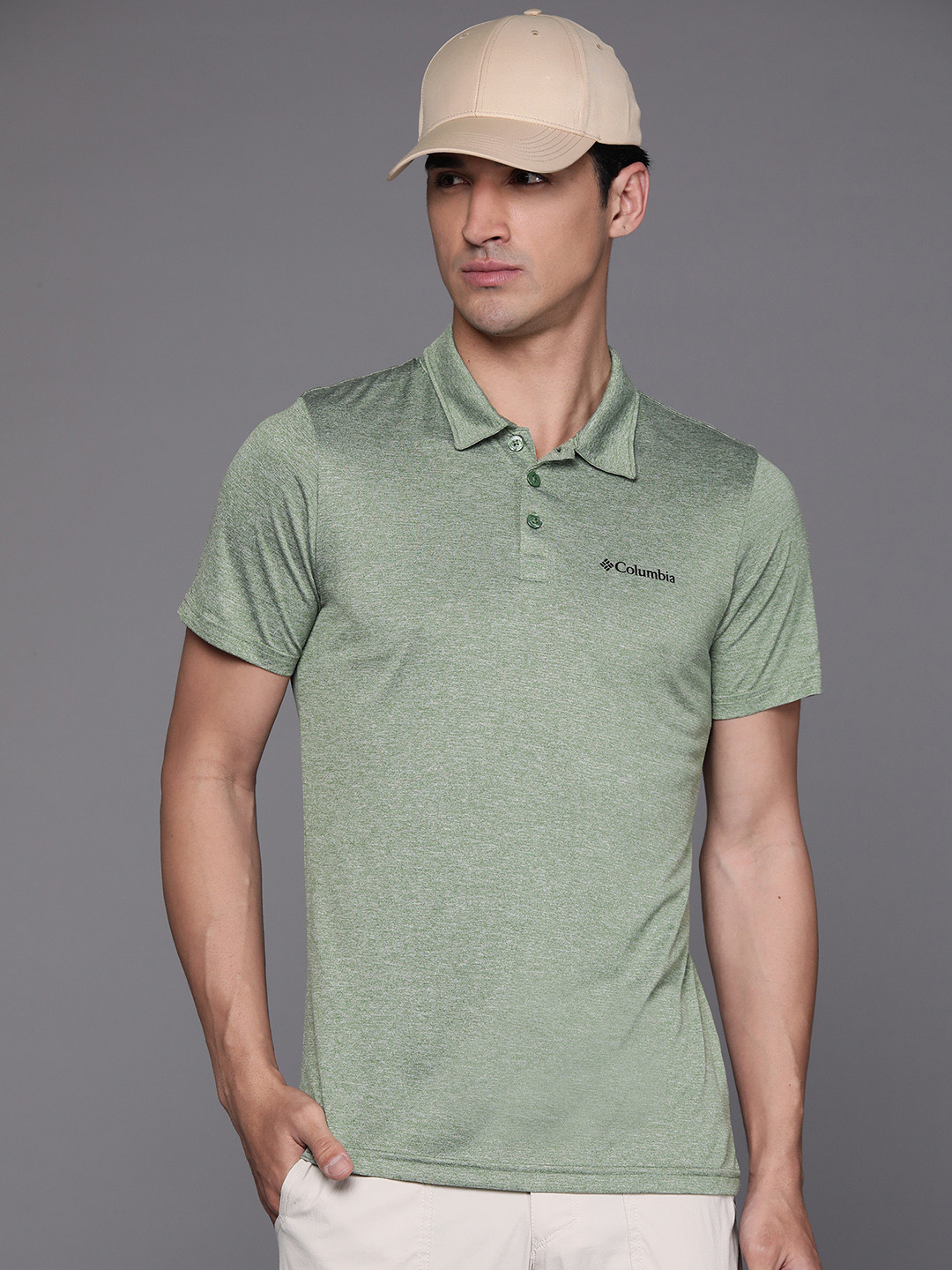 

Columbia Men Solid Polo Collar T-shirt, Green