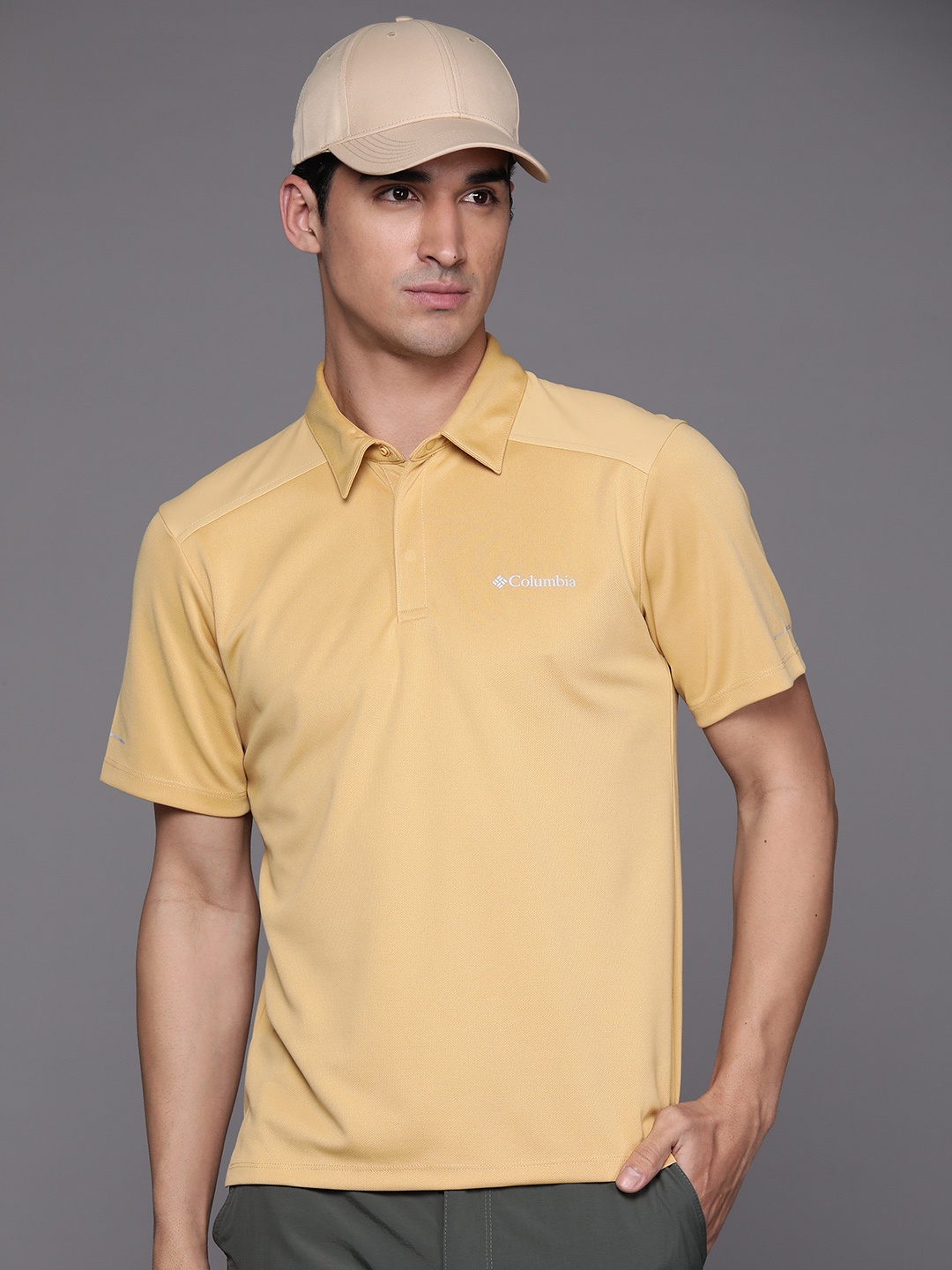 

Columbia Men Solid Polo Collar T-shirt, Camel brown