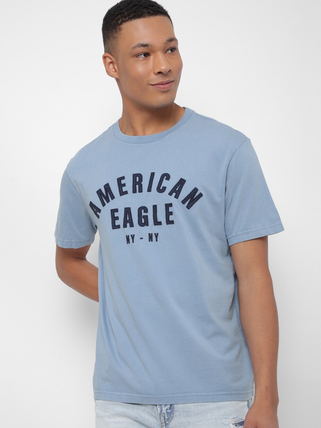 

AMERICAN EAGLE OUTFITTERS Typography Printed Round Neck T-shirt, Blue