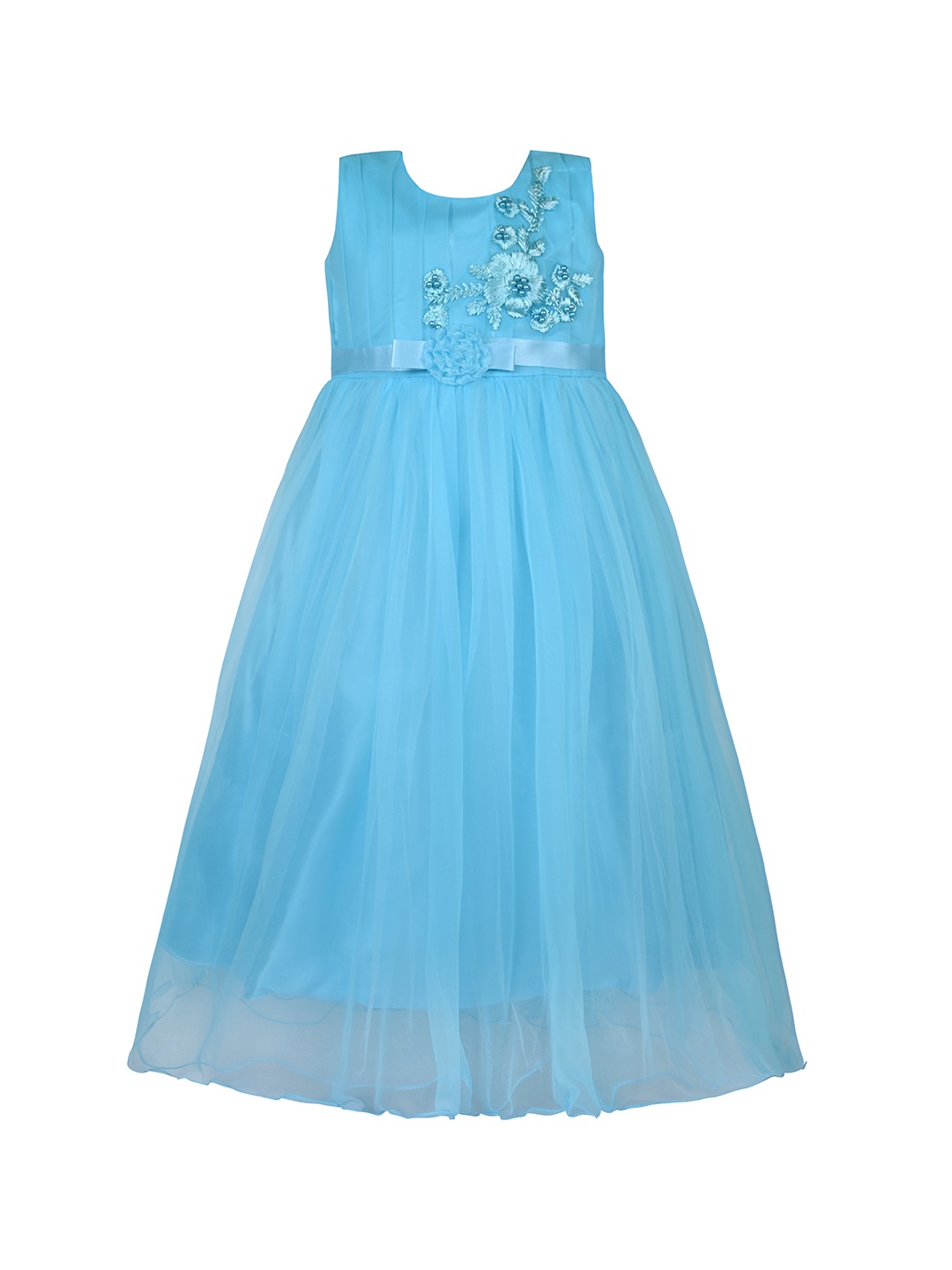 

Wish Karo Girls Embellished Net Round Neck Maxi Dress, Blue
