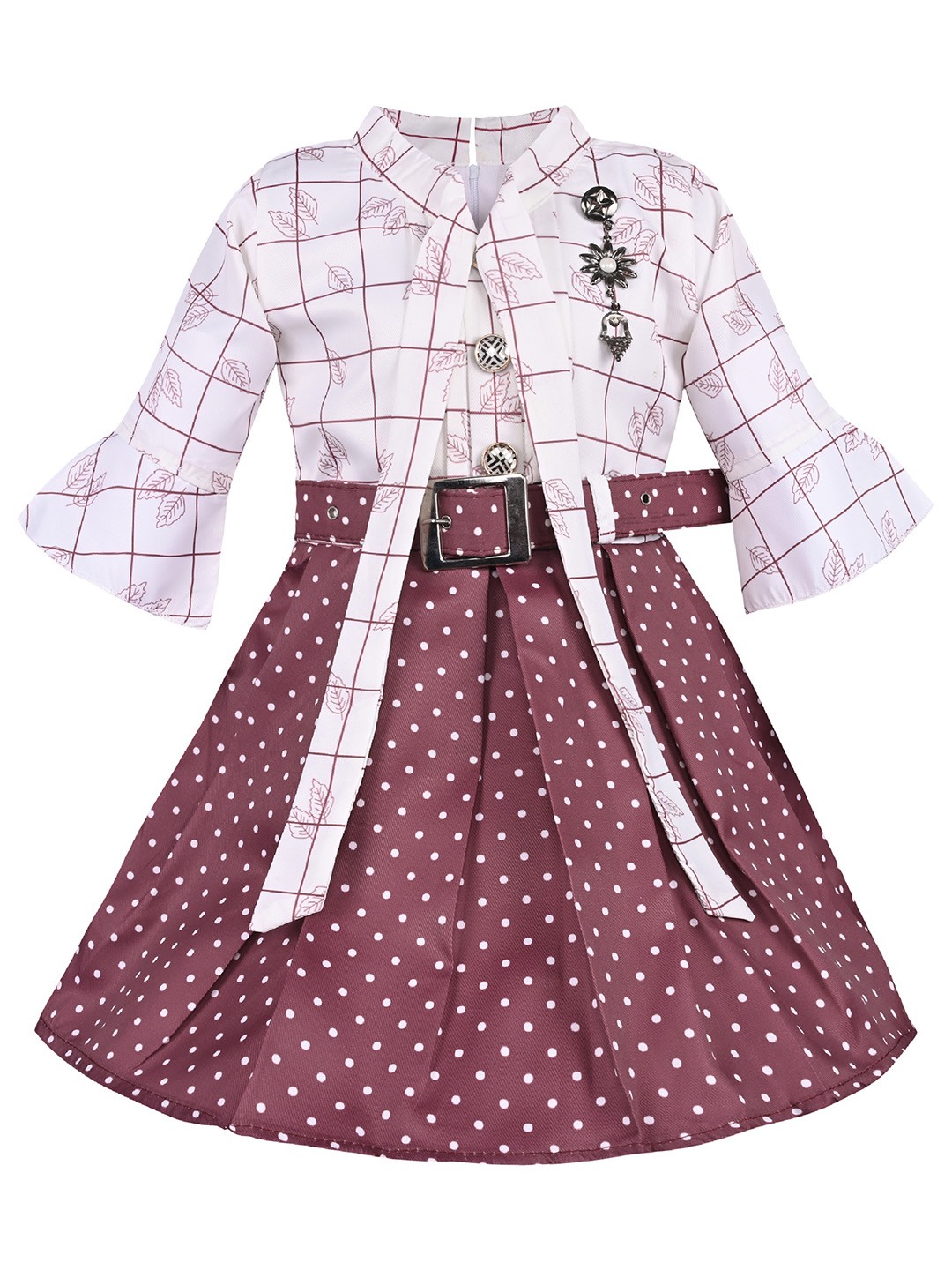 

Wish Karo Girls Print Bell Sleeve Satin Shirt Dress, Maroon