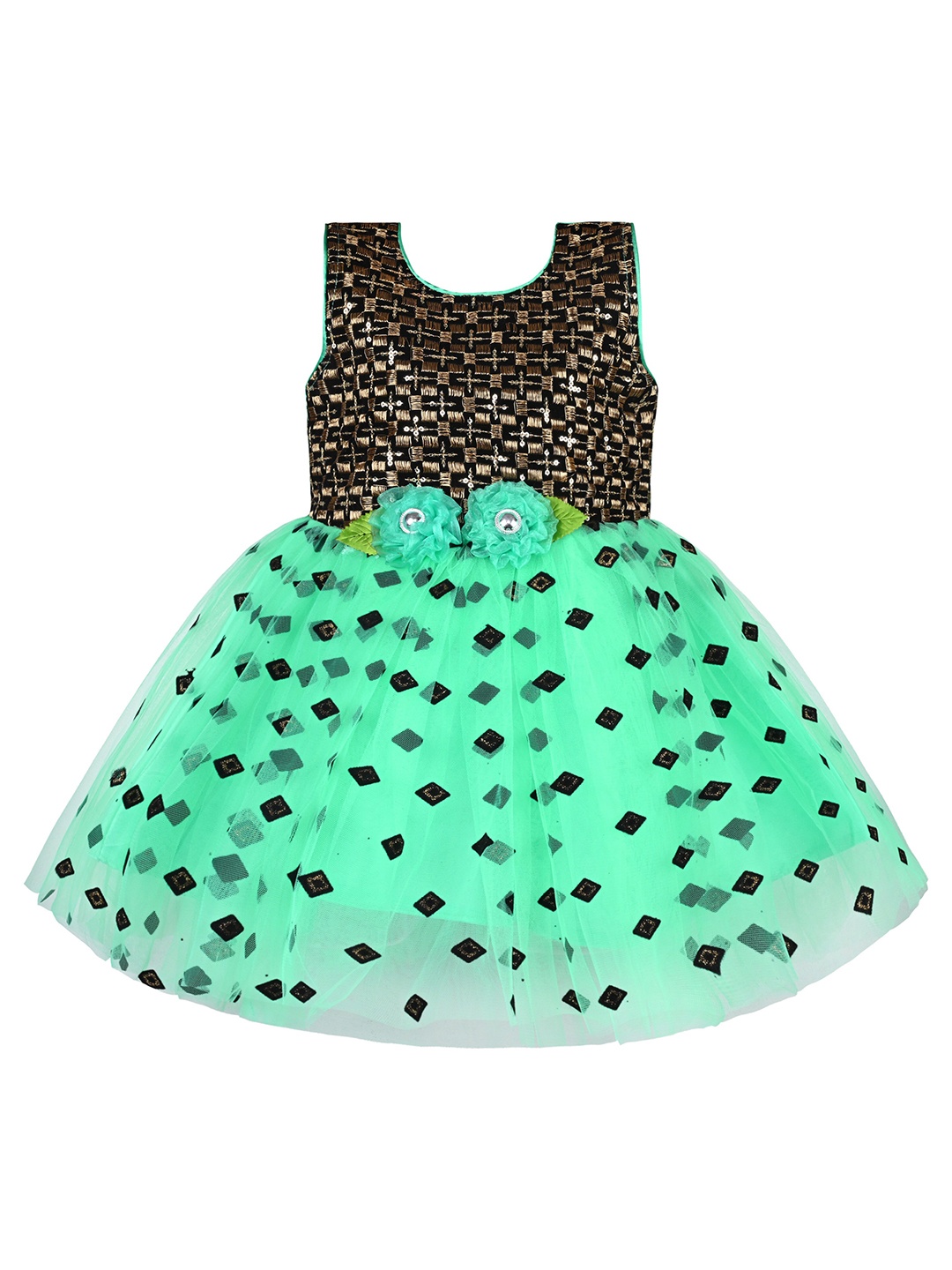 

Wish Karo Girls Sequined Embellished Net Fit & Flare Dress, Green