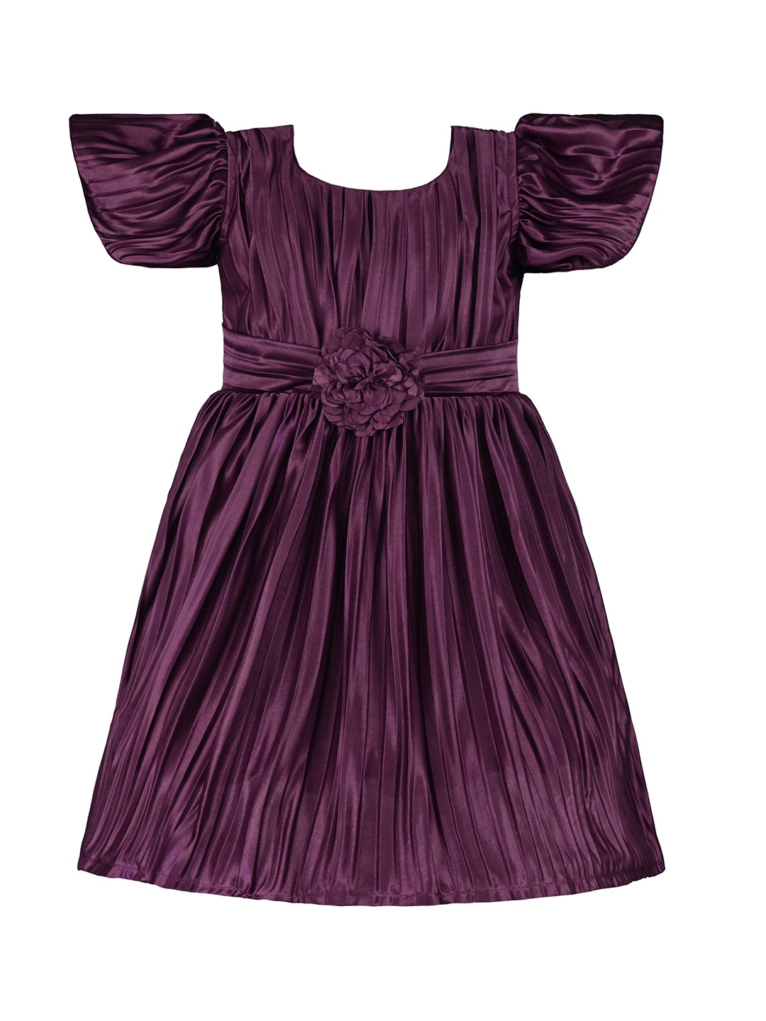 

Wish Karo Girls Puff Sleeve Satin Fit & Flare Dress, Purple