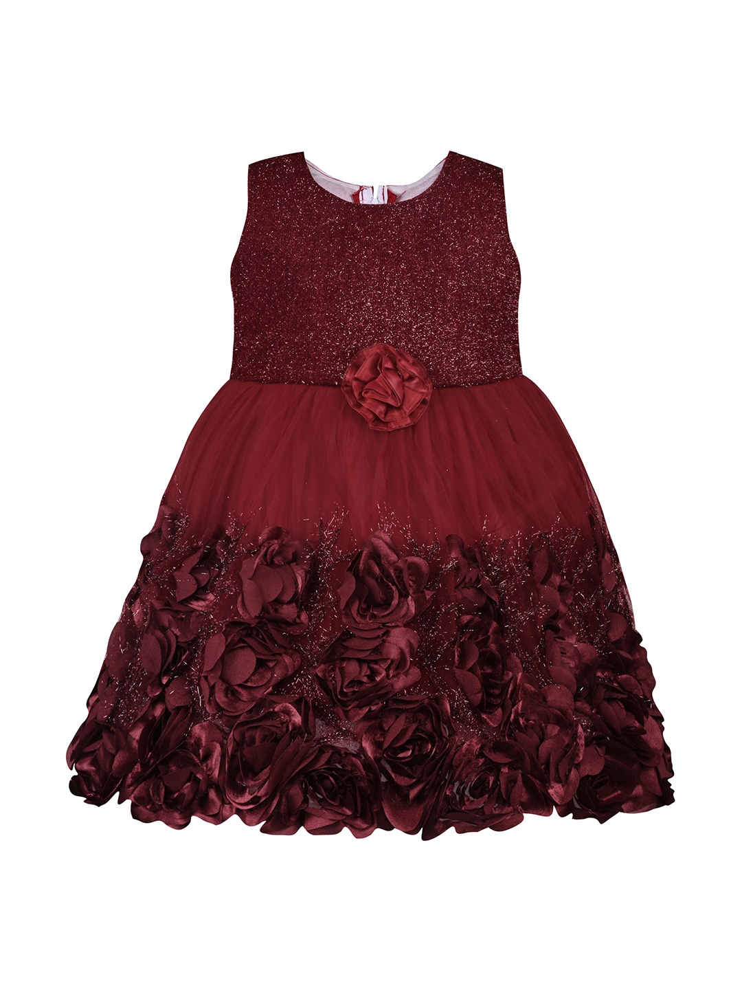 

Wish Karo Embellished Round Neck Knee Length Net Fit & Flare Dress, Maroon