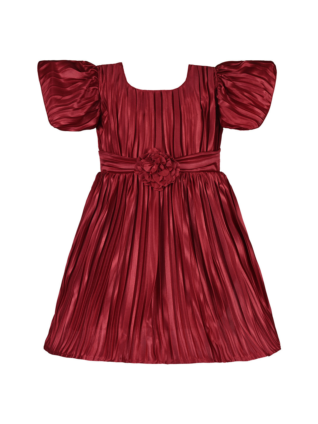 

Wish Karo Girls Puff Sleeve Satin Fit & Flare Dress, Maroon