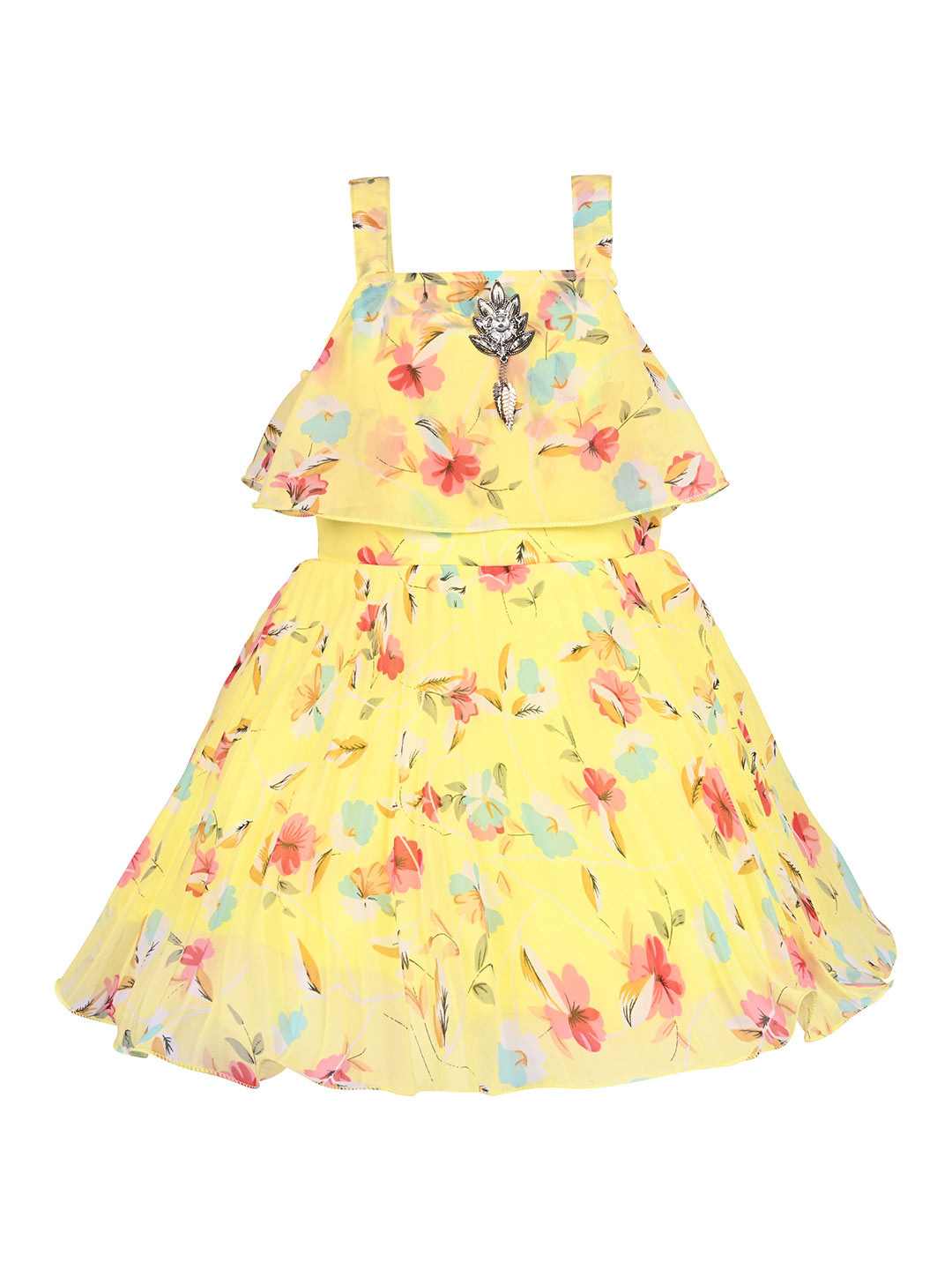 

Wish Karo Girls Floral Print Georgette Fit & Flare Dress, Yellow