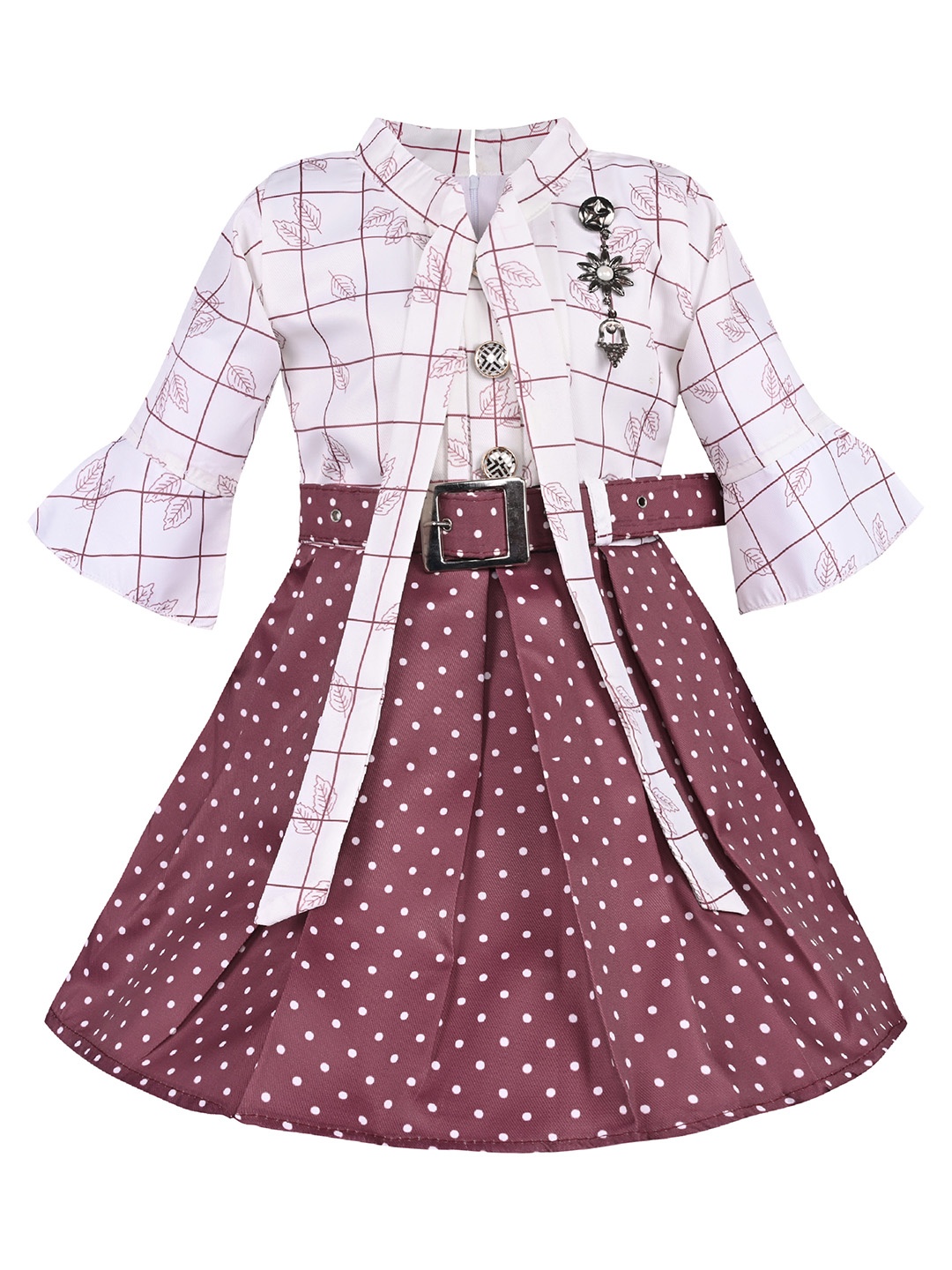 

Wish Karo Girls Print Bell Sleeve Satin Shirt Dress, Maroon