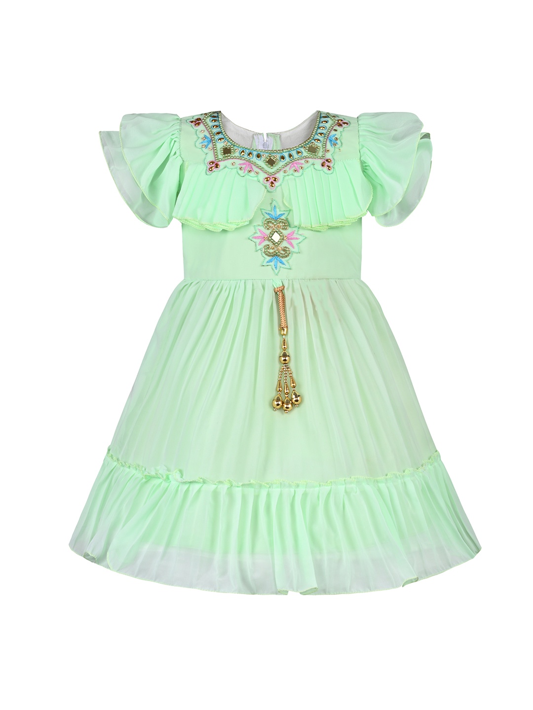 

Wish Karo Girls Flared Sleeves Georgette Fit & Flare Dress, Green