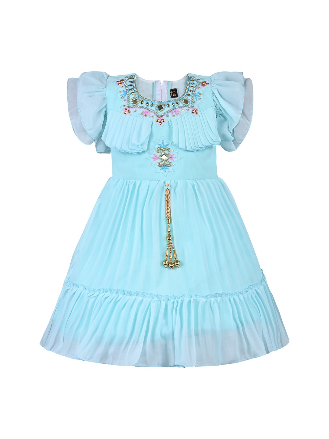 

Wish Karo Girls Flutter Sleeve Georgette Fit & Flare Dress, Blue