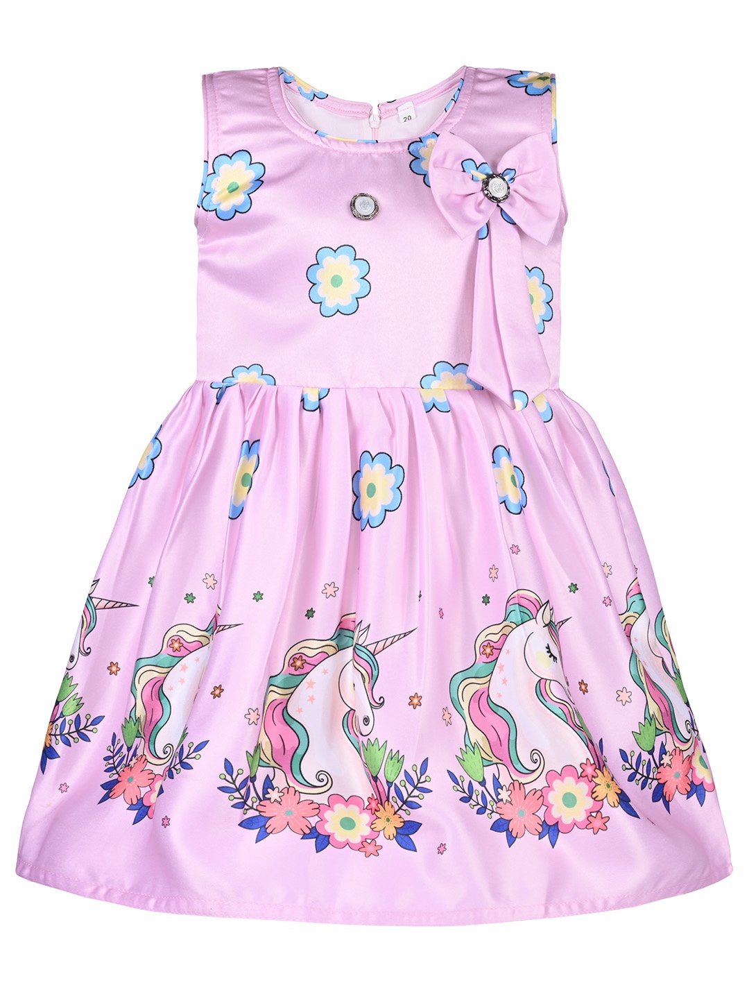 

Wish Karo Girls Floral Print Satin Fit & Flare Dress, Pink