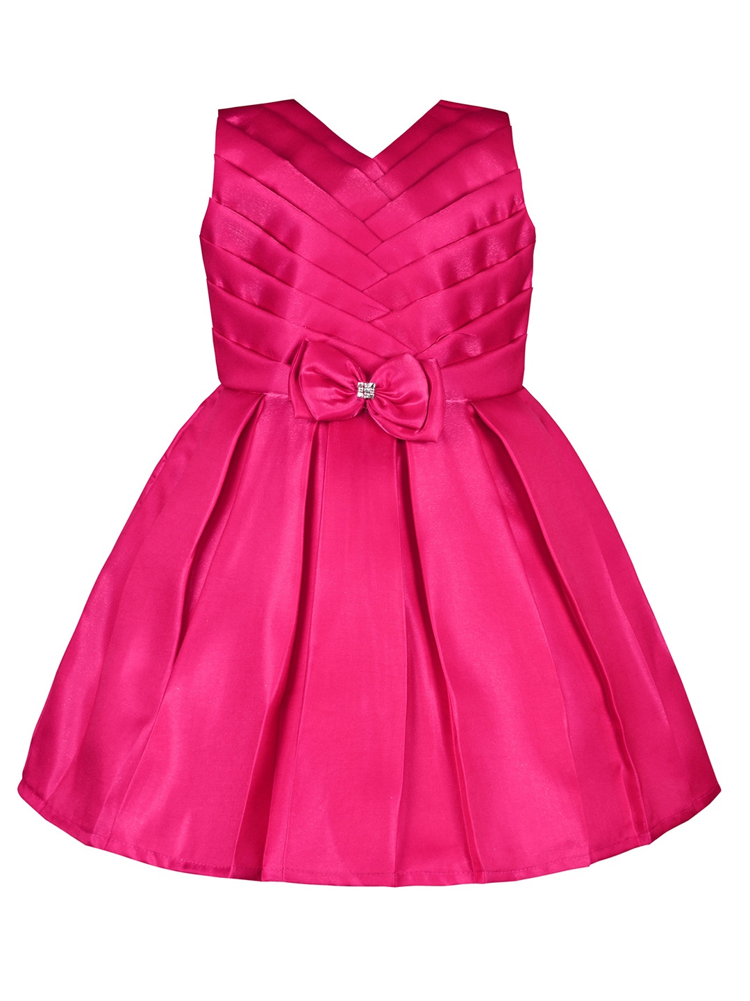

Wish Karo Baby Girls V-Neck Knee Length Satin Fit & Flare Dress, Pink