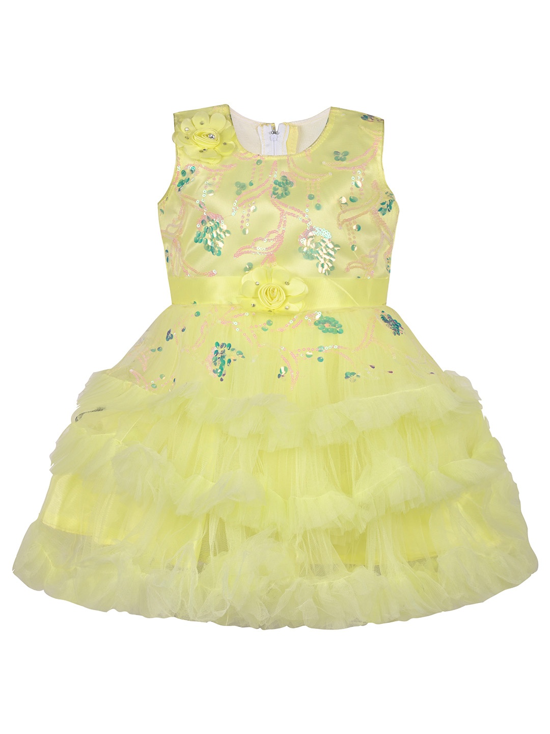 

Wish Karo Girls Floral Net Sequins Fit & Flare Dress, Yellow