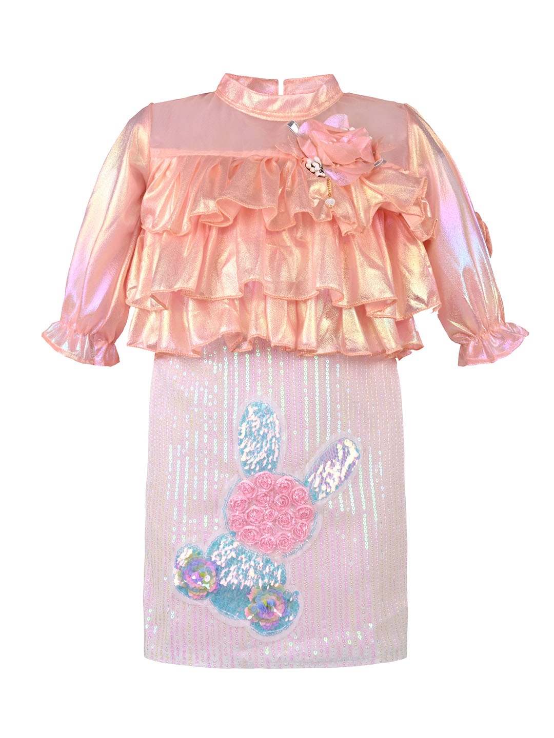 

Wish Karo Baby Girls Embellished Printed Cape Sleeve Satin Sheath Dress, Gold