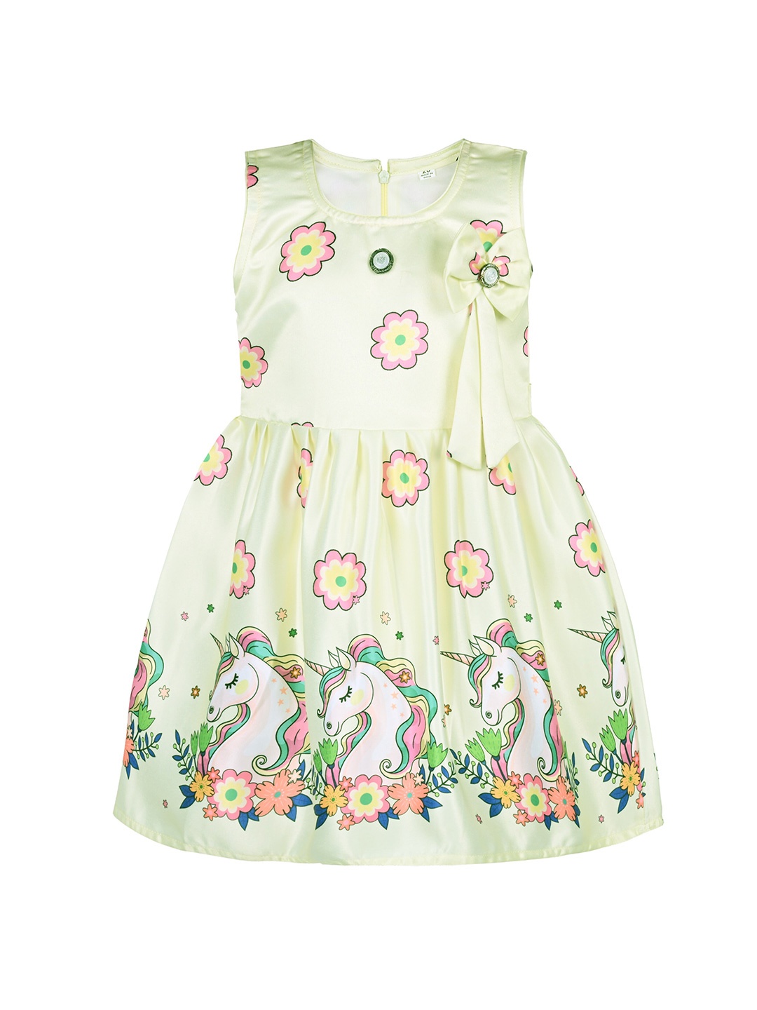 

Wish Karo Floral Printed Knee Length Satin Fit & Flare Dress, Yellow