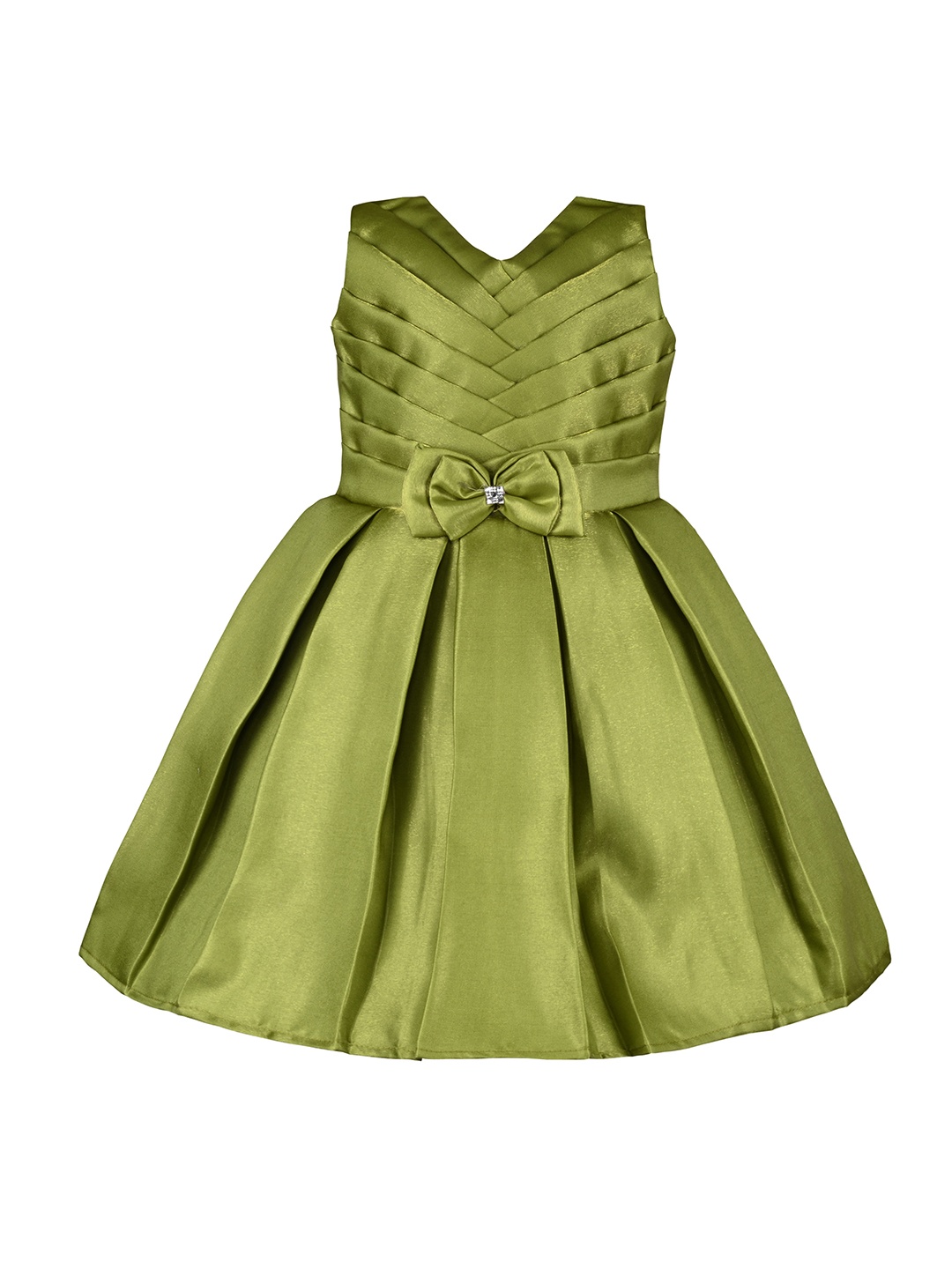 

Wish Karo Girls V-Neck Pleated Satin Fit & Flare Dress, Green