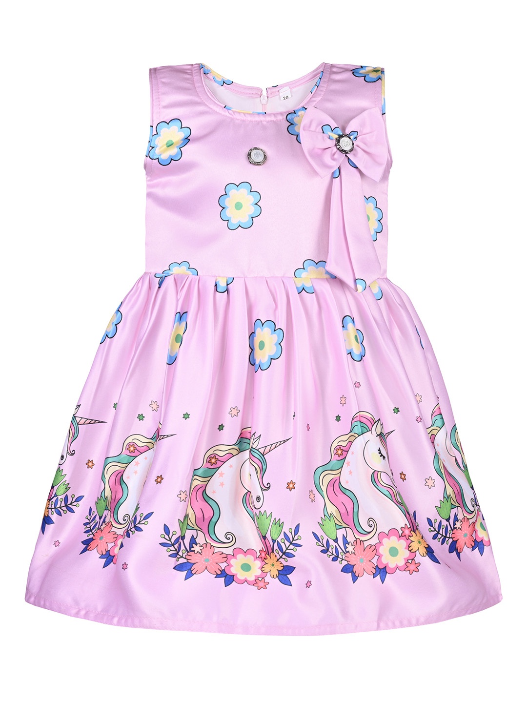 

Wish Karo Girls Floral Printed Gathered Satin Fit & Flare Dress, Pink