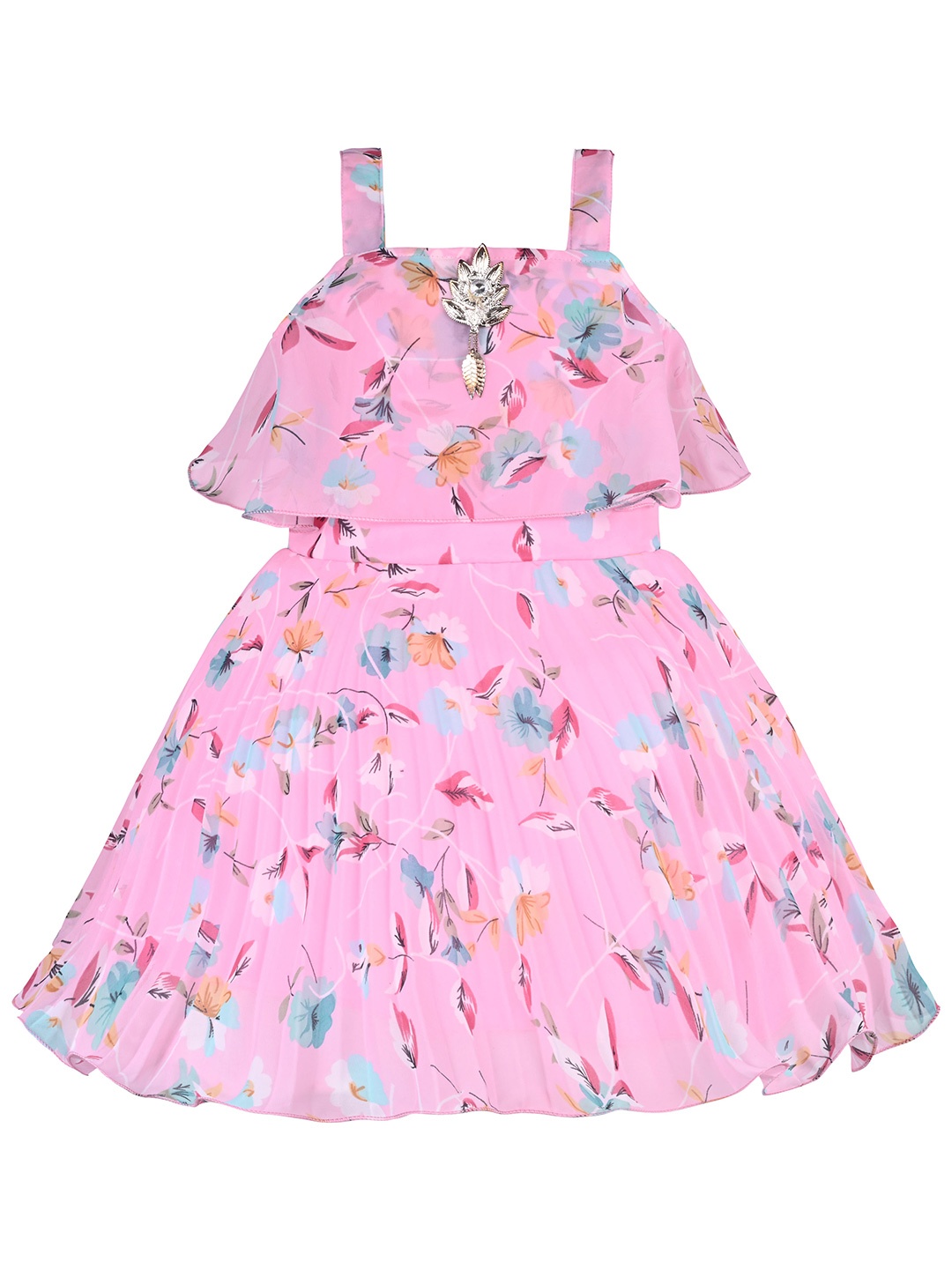 Wish Karo Girls Floral Printed Sleeveless Maxi Dress, Pink