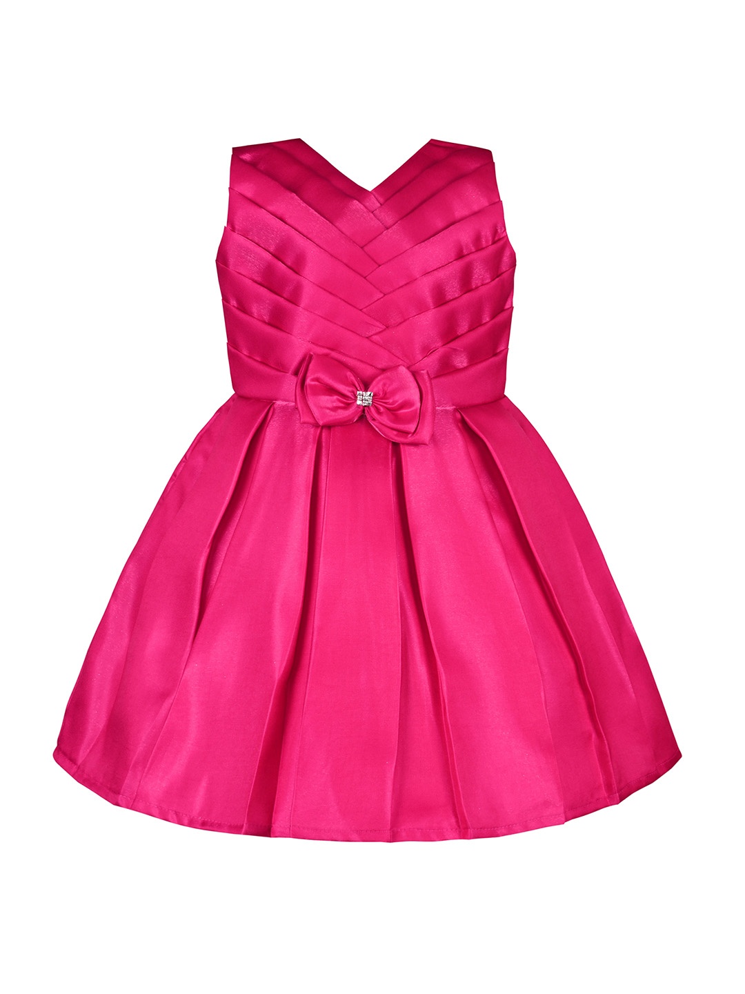 

Wish Karo Girls Embellished V Neck Knee Length Satin Fit & Flare Dress, Pink