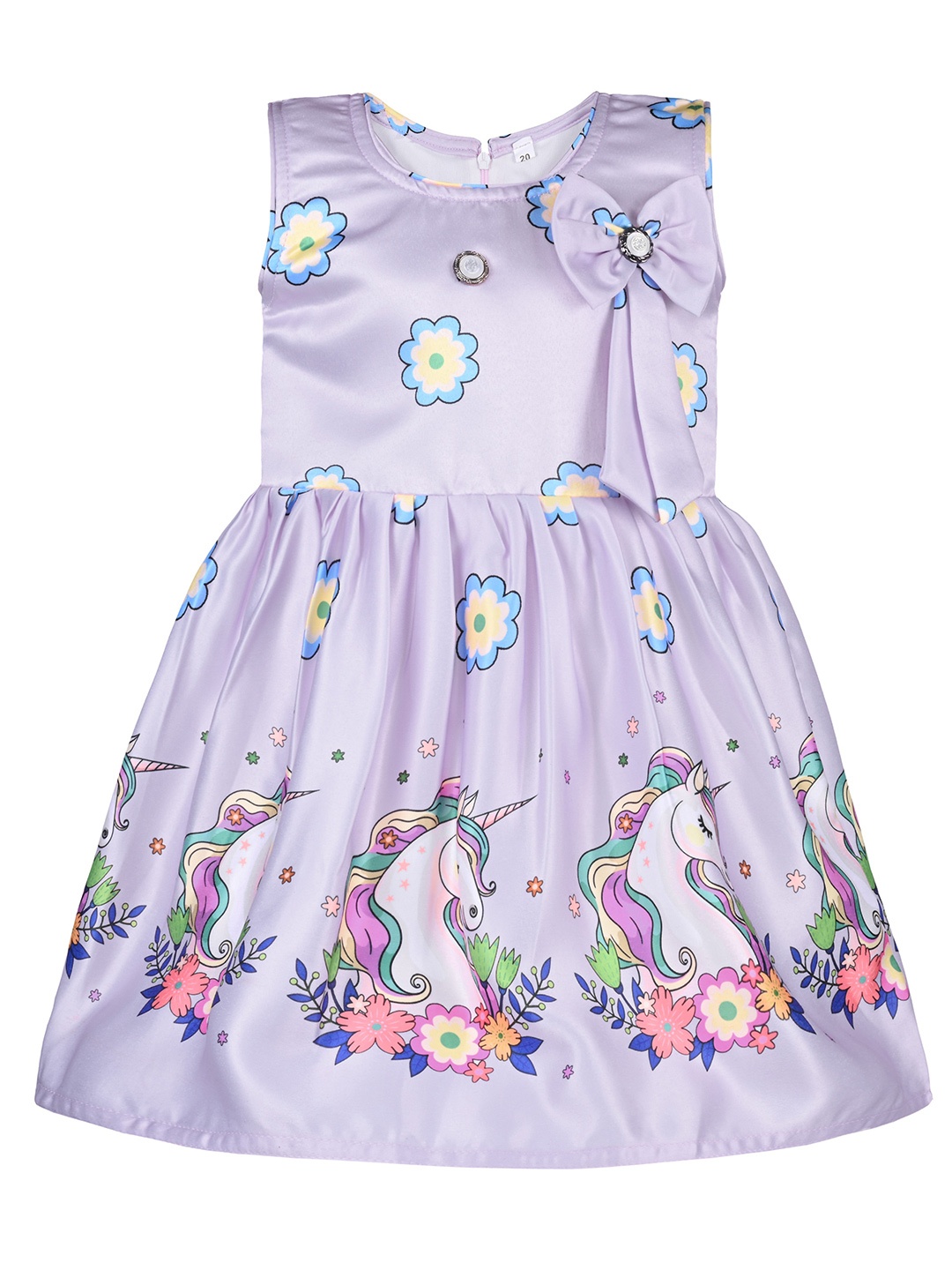 

Wish Karo Girls Floral Printed Knee Length Satin Fit & Flare Dress, Purple