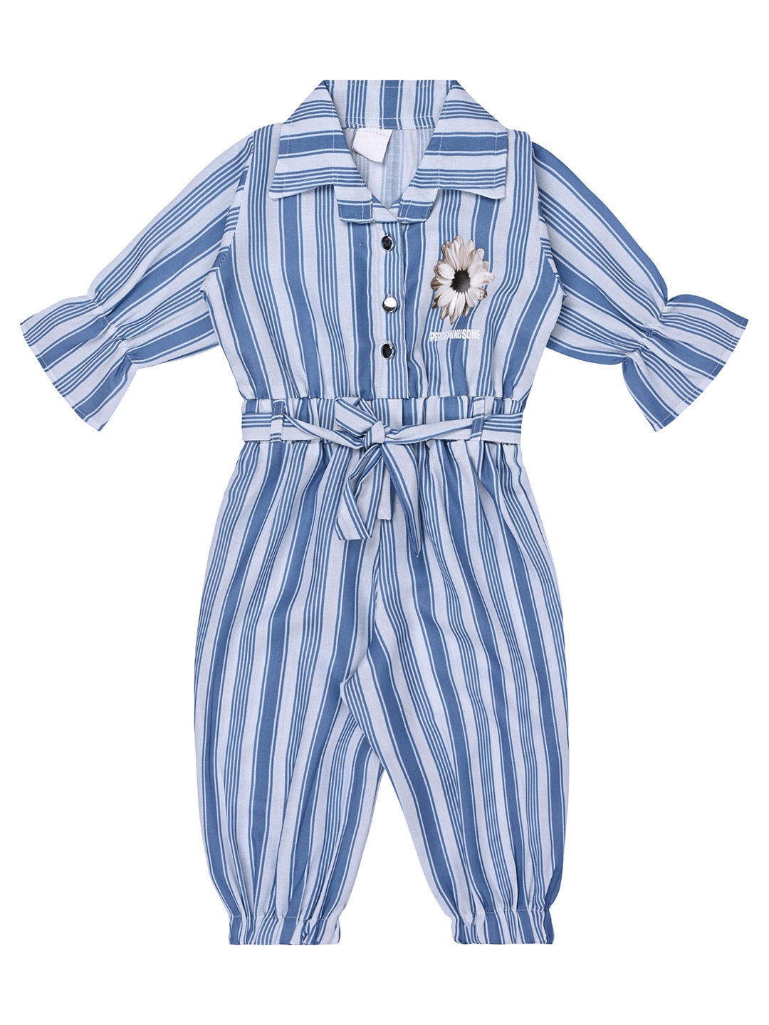 

Wish Karo Girls Striped Shirt Collar Jumpsuit, Blue