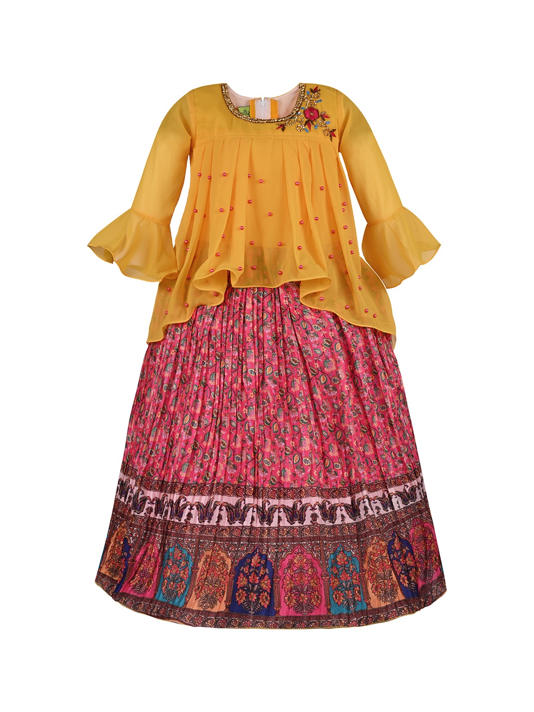 

Wish Karo Girls Floral Printed Bell Sleeves Georgette Maxi Dress, Pink