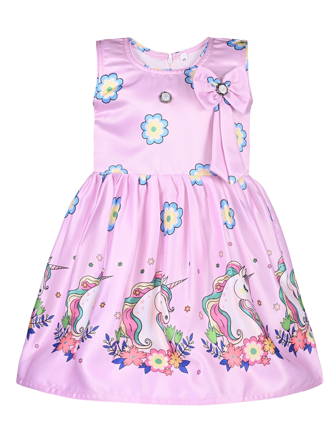 

Wish Karo Girls Floral Printed Knee Length Satin Fit & Flare Dress, Pink