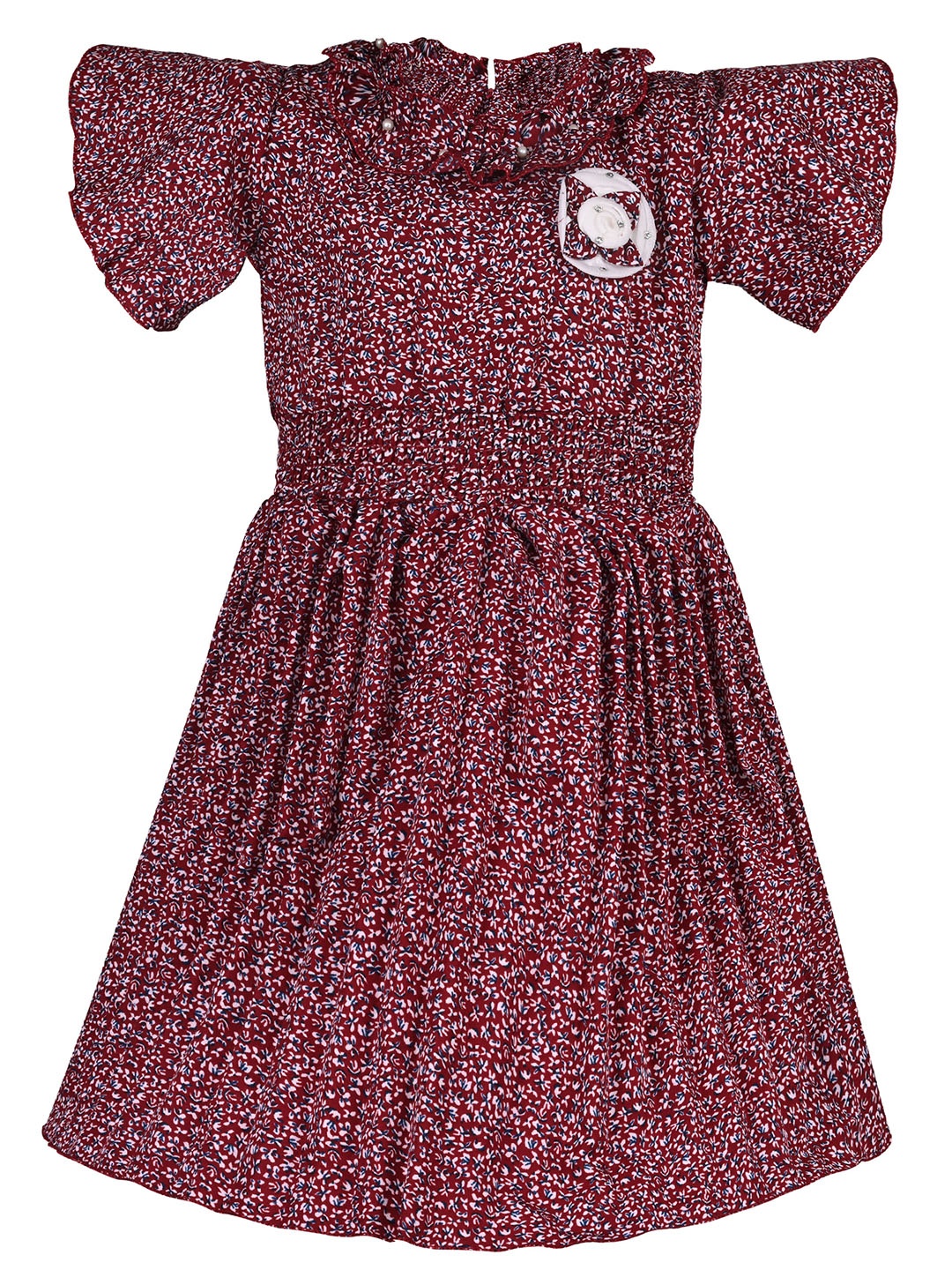 

Wish Karo Baby Girls Floral Printed High Neck Knee Length Fit & Flare Dress, Maroon