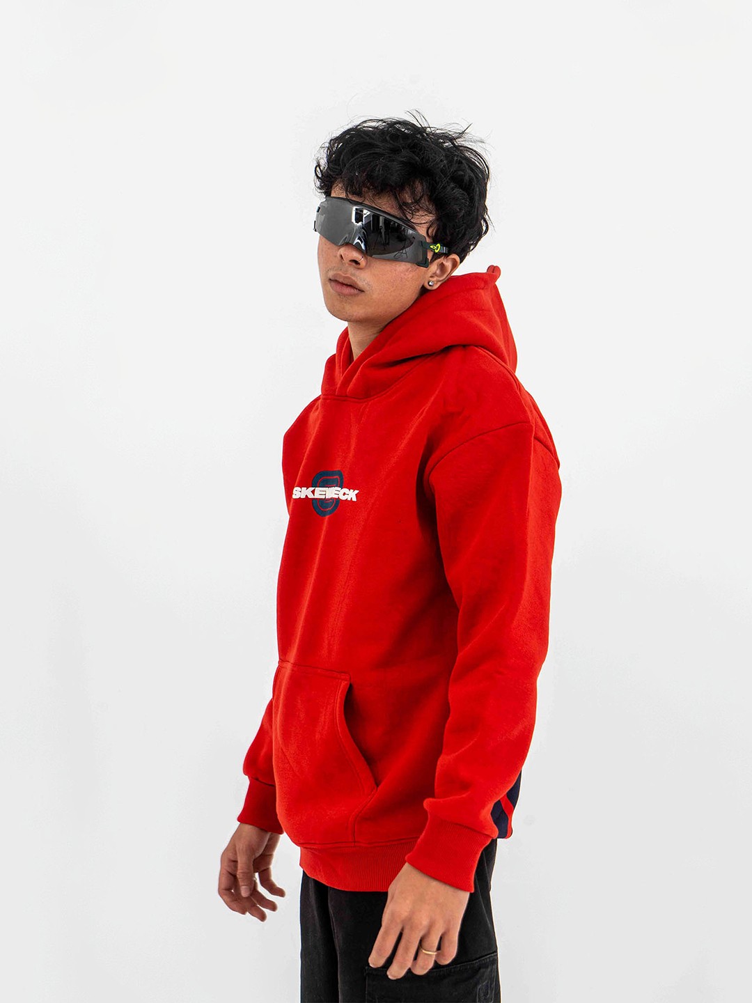 

Skewdeck Typography Printed Hooded Cotton Pullover, Red