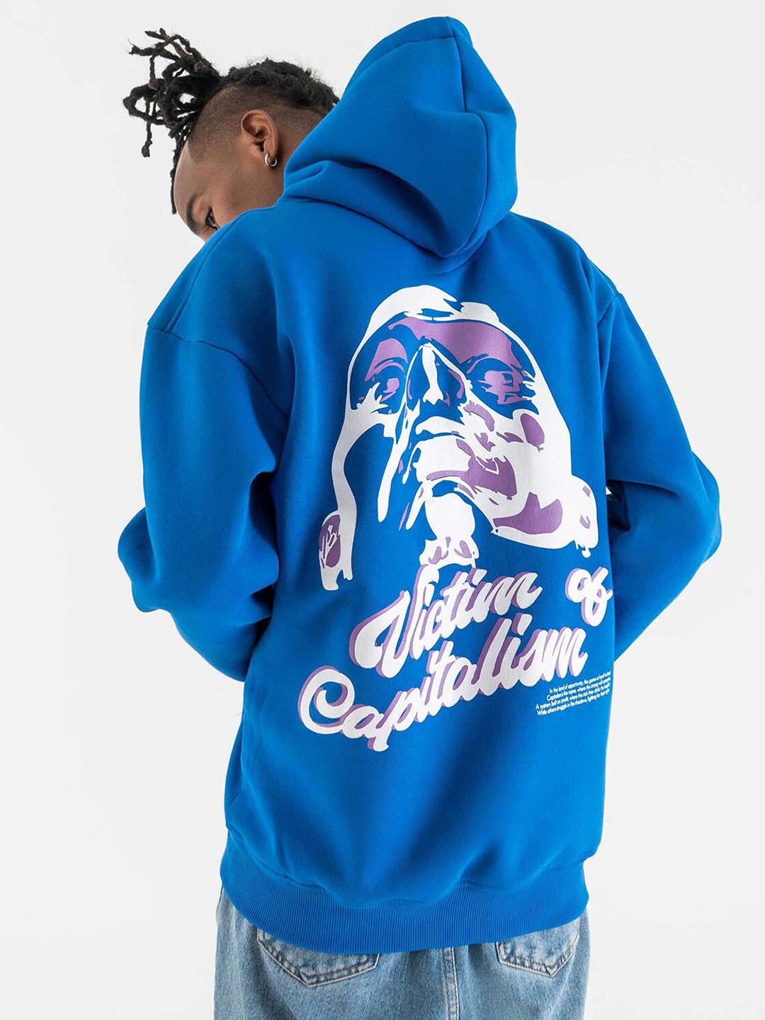 

Skewdeck Hooded Neck Long Sleeves Cotton Graphic Printed Sweatshirt, Blue