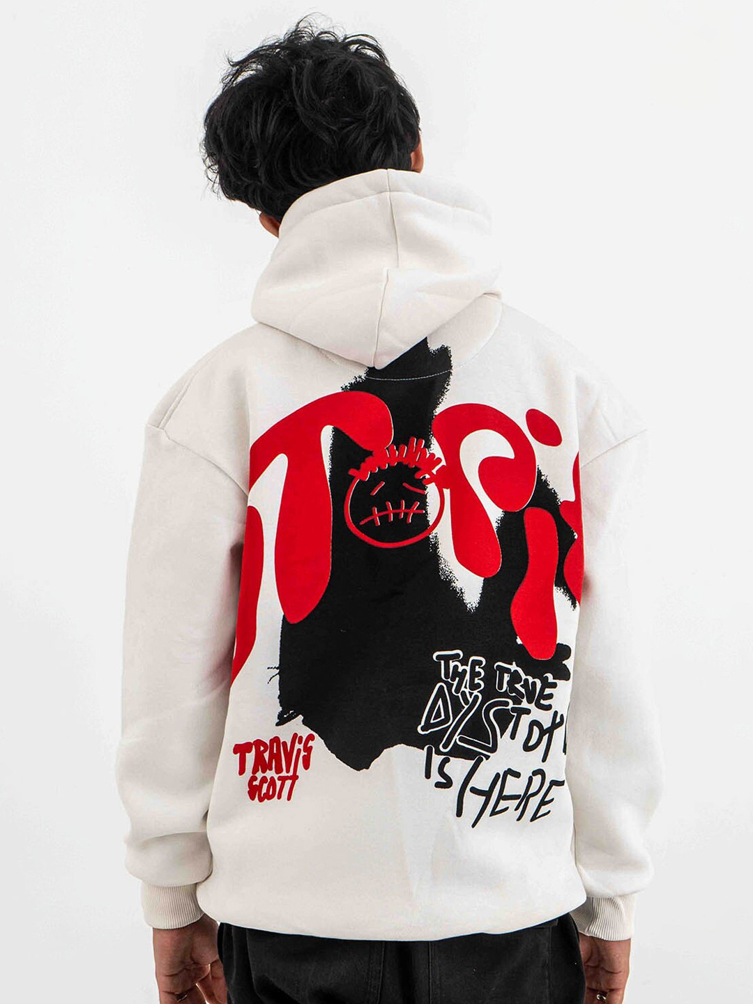 

Skewdeck Graphic Printed Cotton Hooded Sweatshirt, White